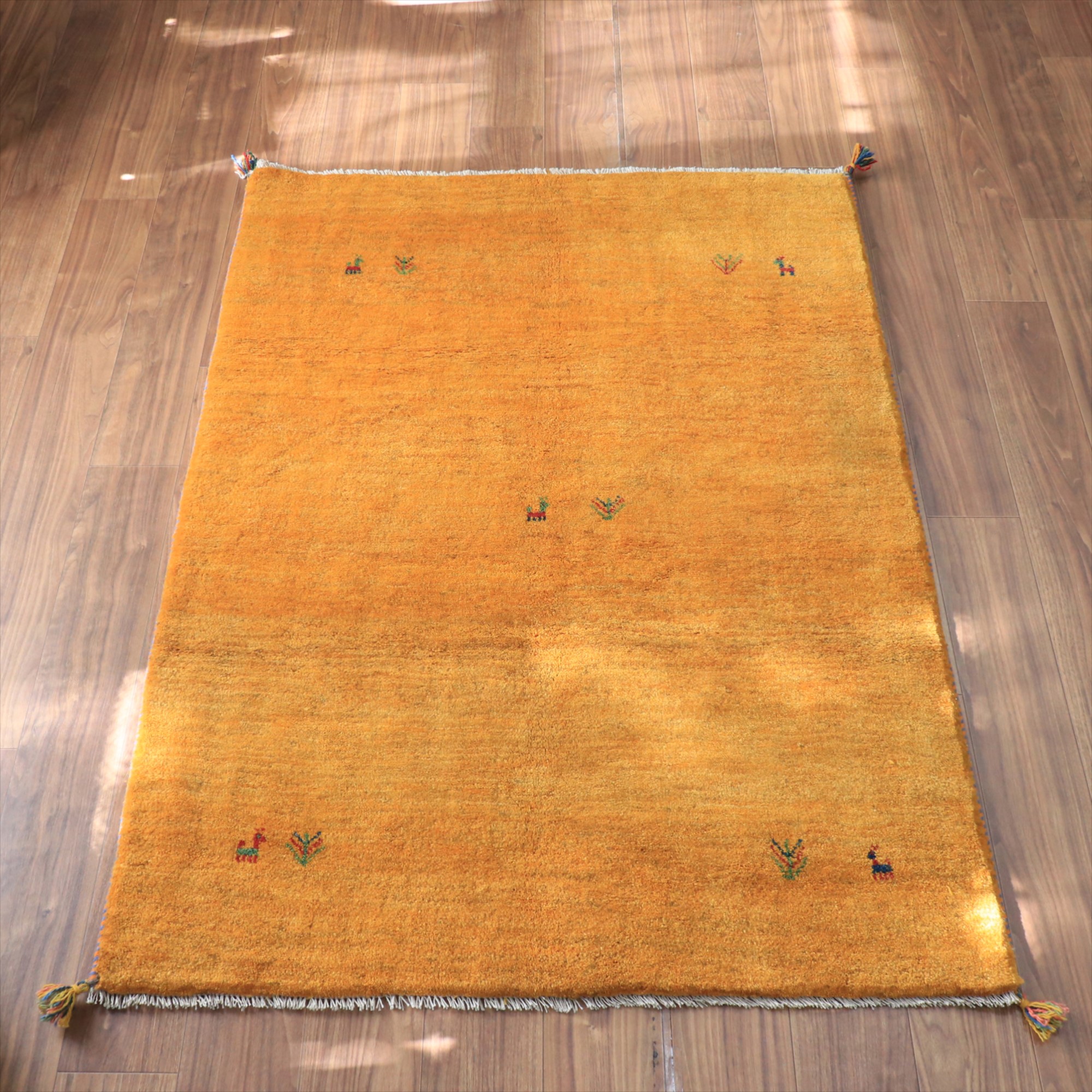 Gabbeh ギャッベ イエロー無地 166x119cm イラン産 手織りギャッベ トライバルラグ