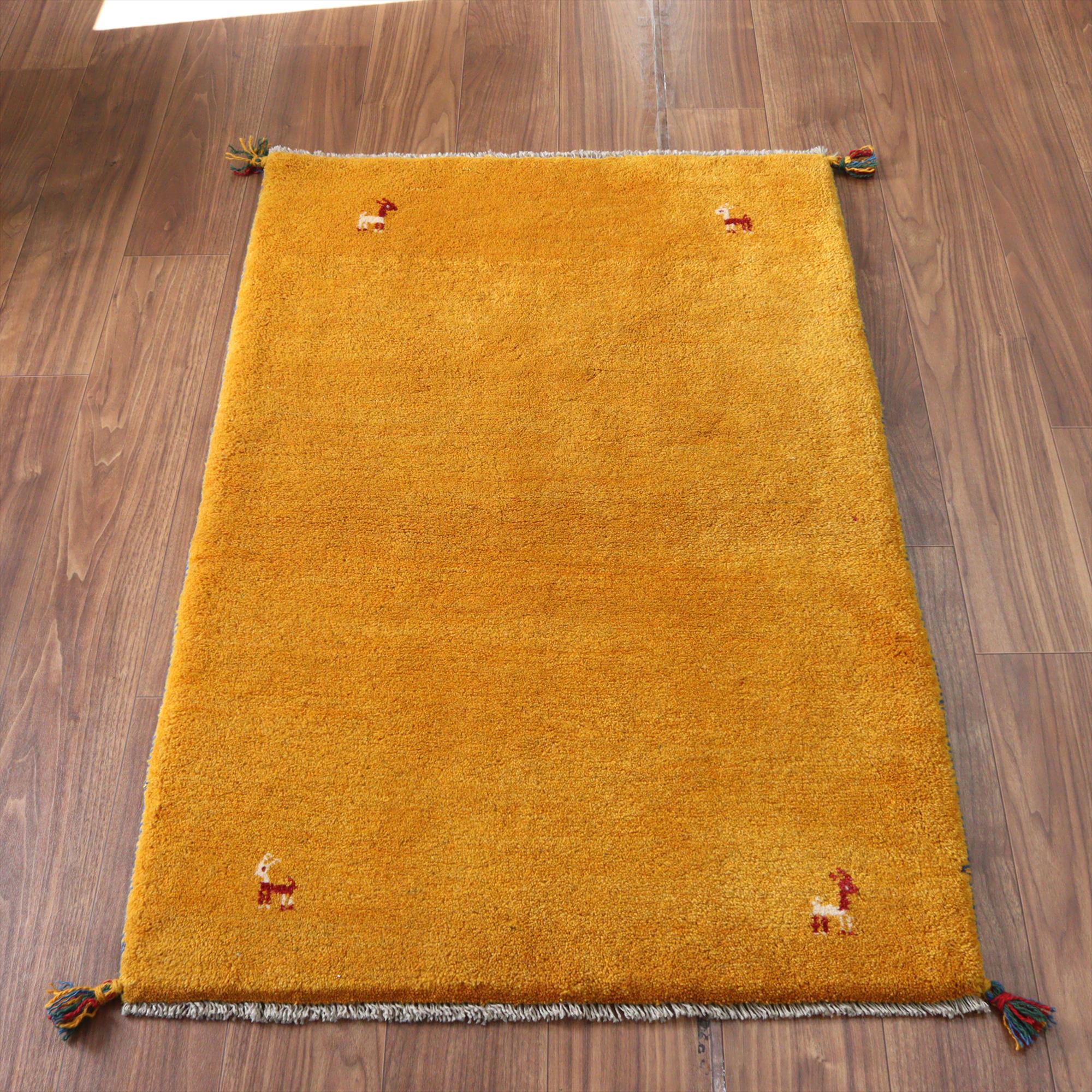 イランの手織りラグ ギャッベ 127x82cm オレンジ シンプルモチーフ