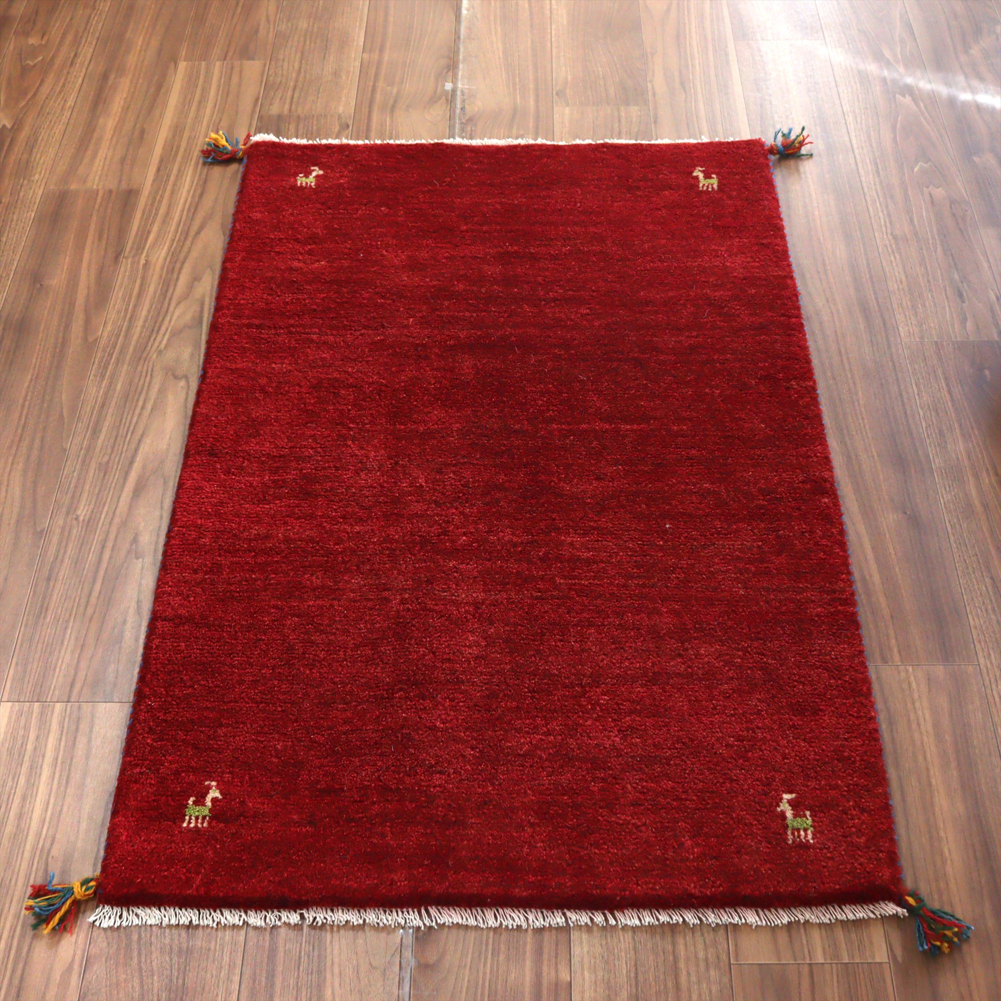 ギャッベ イランの手織りラグ 122x80cm シンプルモチーフ レッド