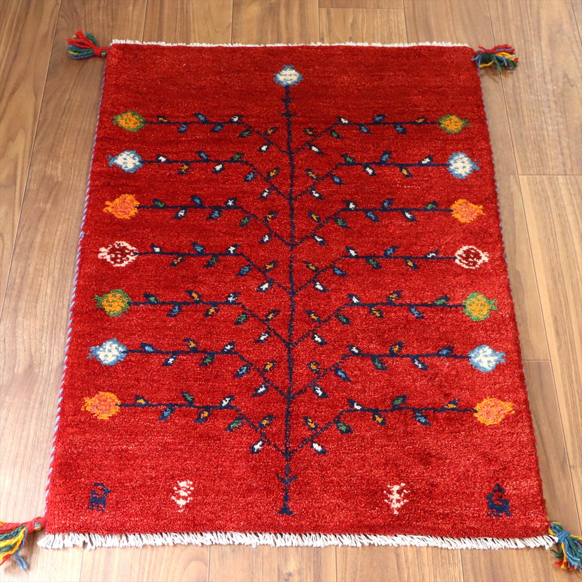 【15%OFF】ギャッベ イラン産手織り 87×62cm 玄関マット レッド 生命の樹とザクロ