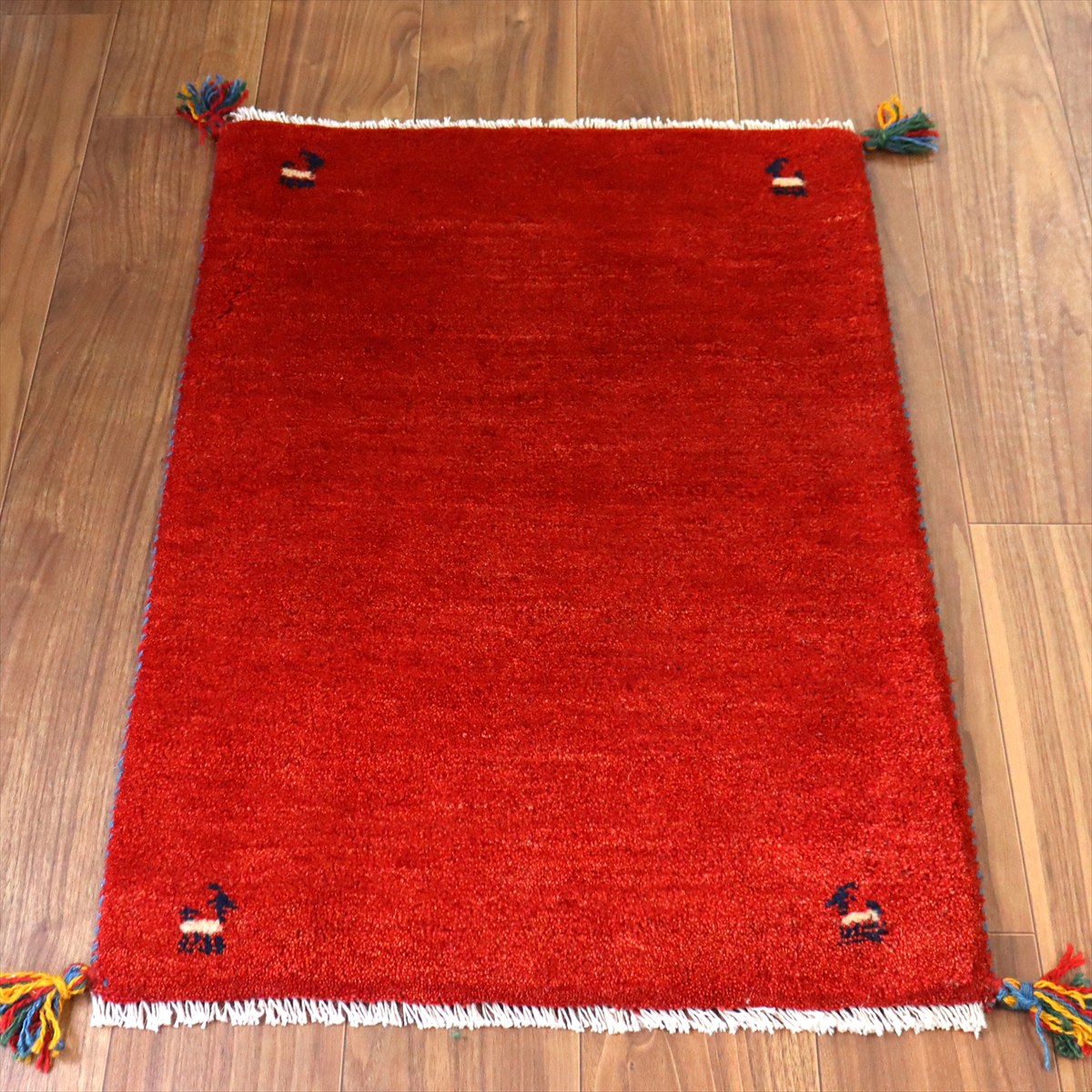 【15%OFF】ギャッベ イラン産手織り 83×60cm 玄関マット レッド 動物モチーフ