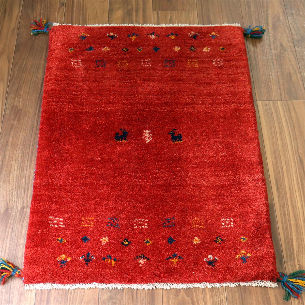 【15%OFF】ギャッベ イラン産手織り 87×65cm 玄関マット レッド 動物と生命の樹