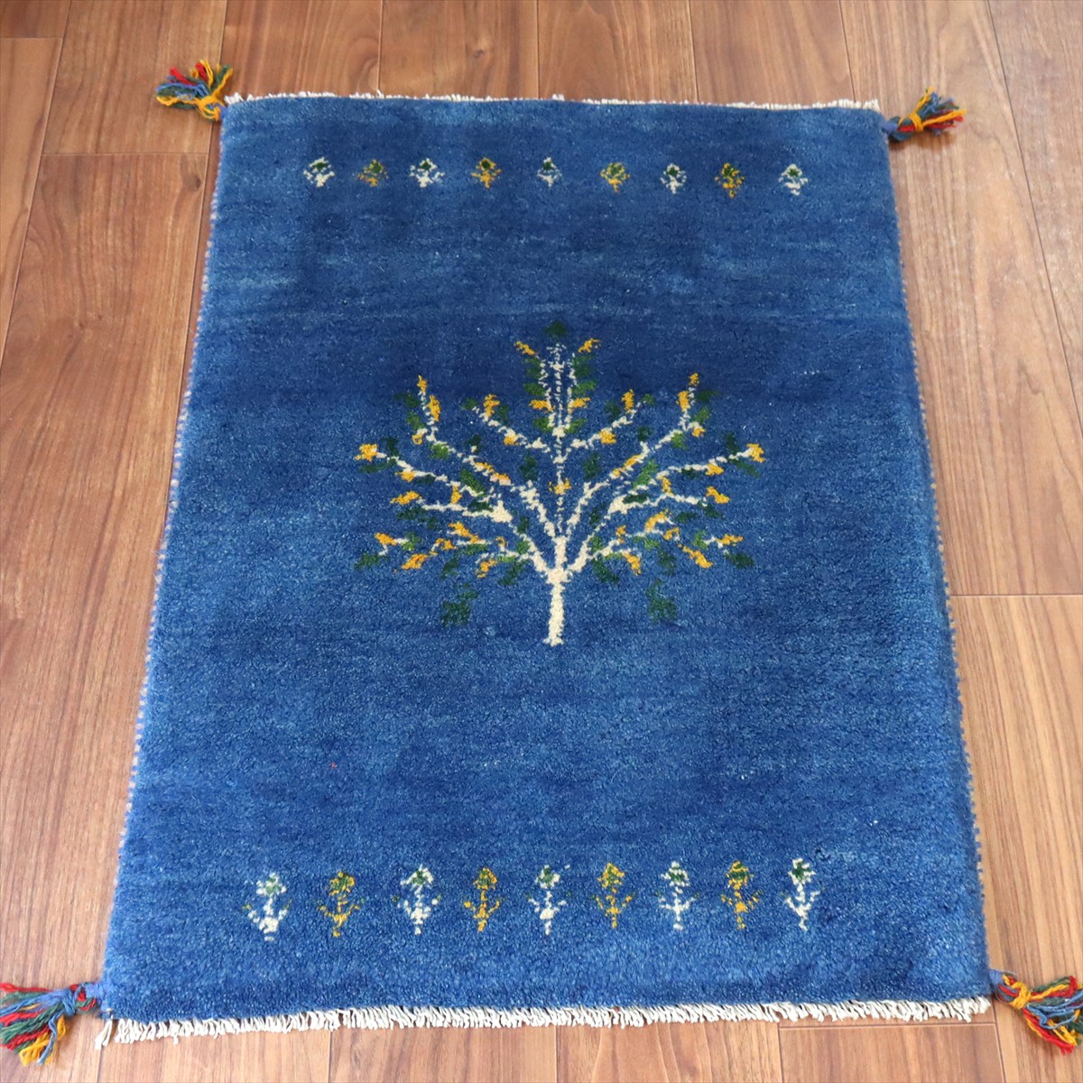 【15%OFF】ギャッベ イラン産手織り 87×62cm 玄関マット ブルー 生命の樹