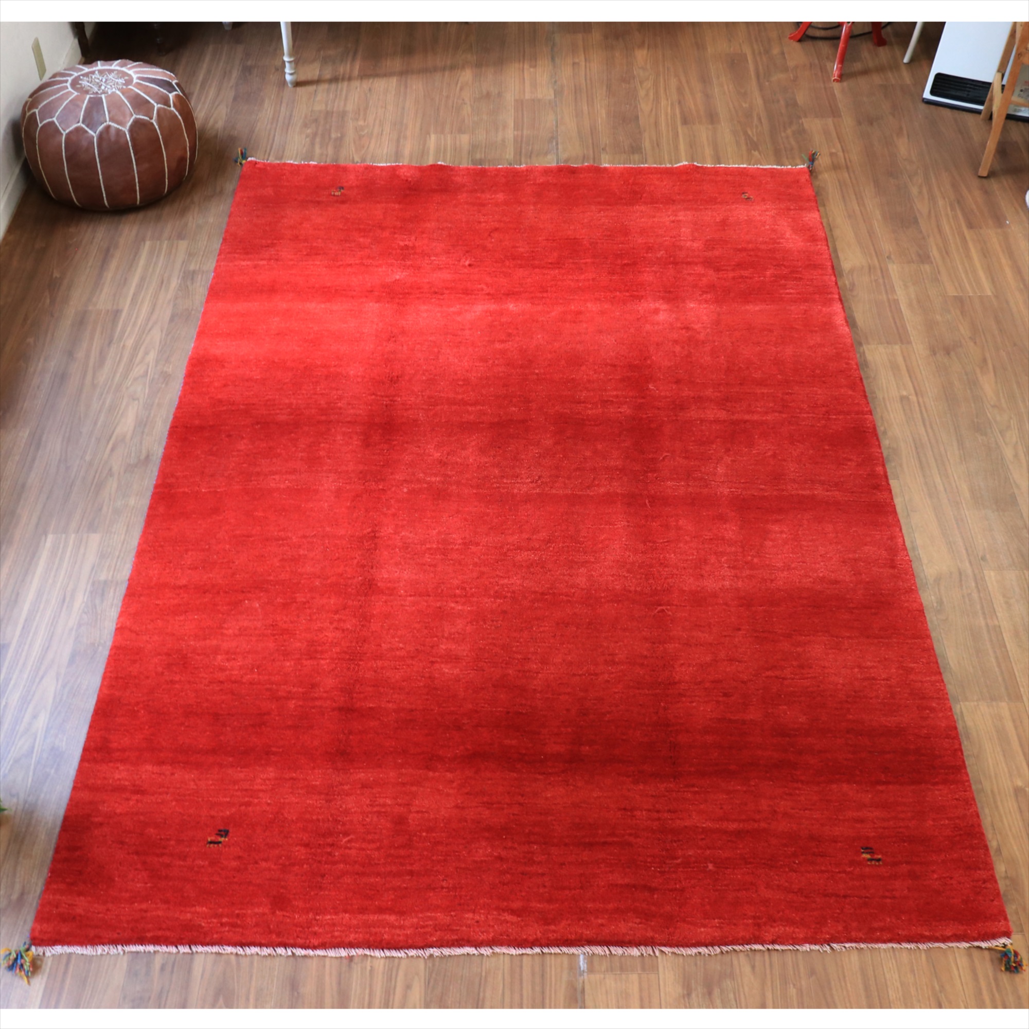 ギャッベ イラン産手織りラグ 283x200cm レッド シンプル　無地