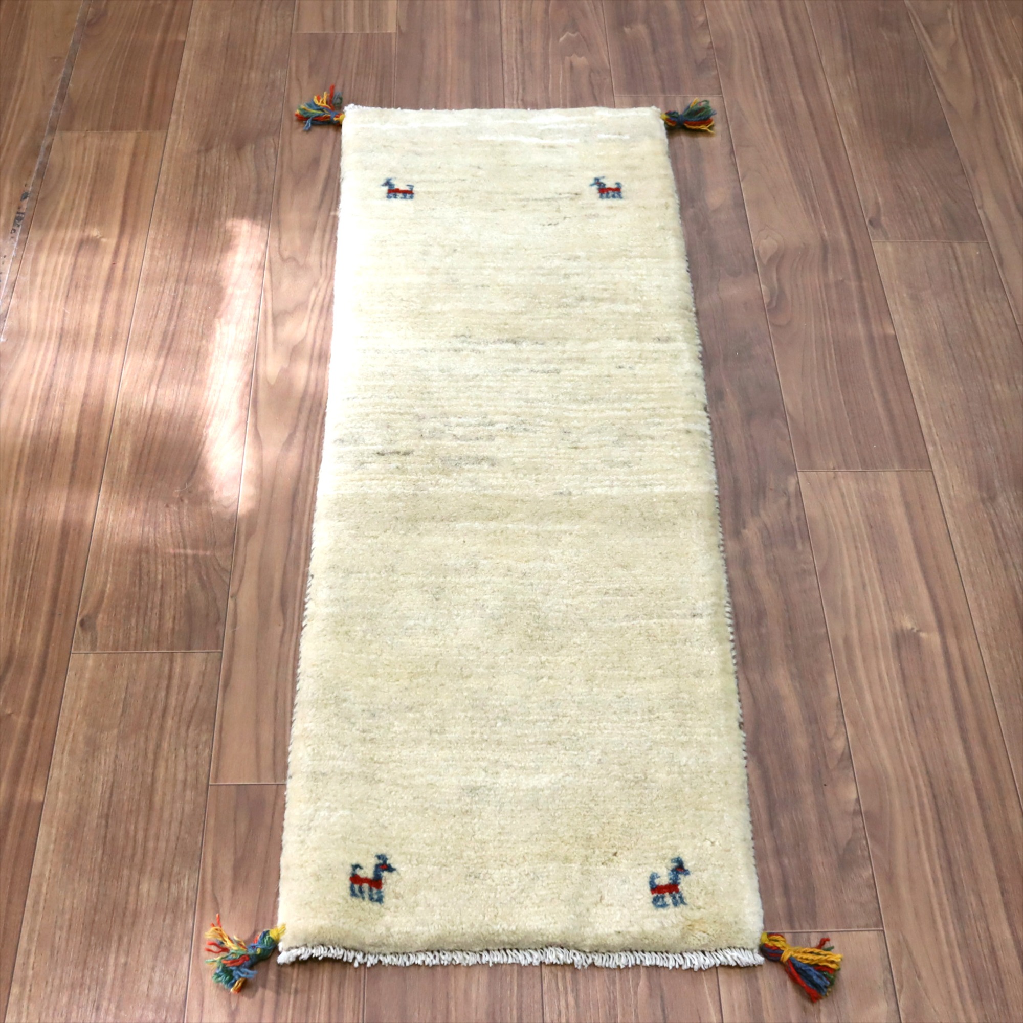 ギャッベ イラン 手織り　ミニランナー 122x42cm シンプル　無地