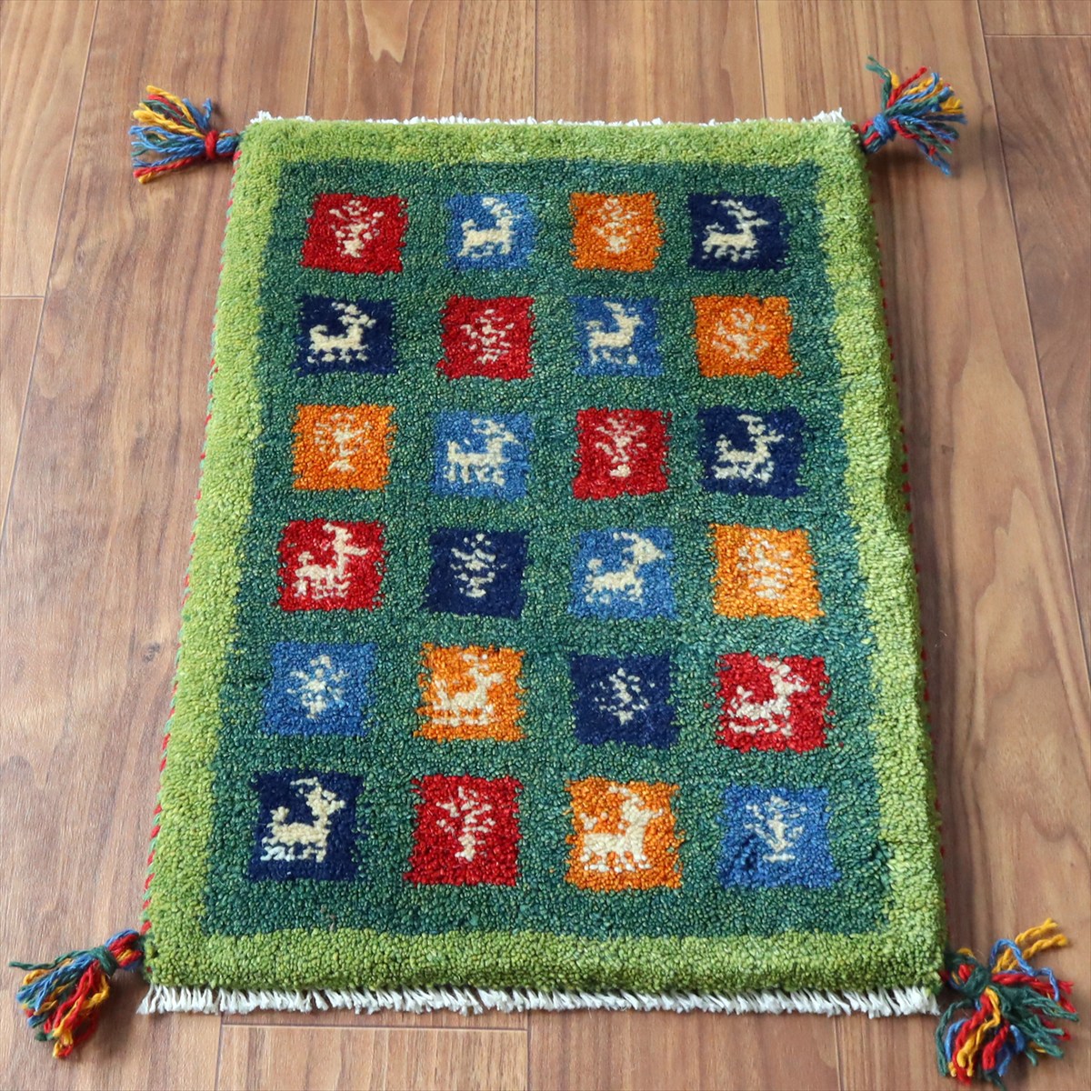 ギャッベ ミニギャベ イラン手織り 59×41cm カラフルタイルと動物と生命の樹