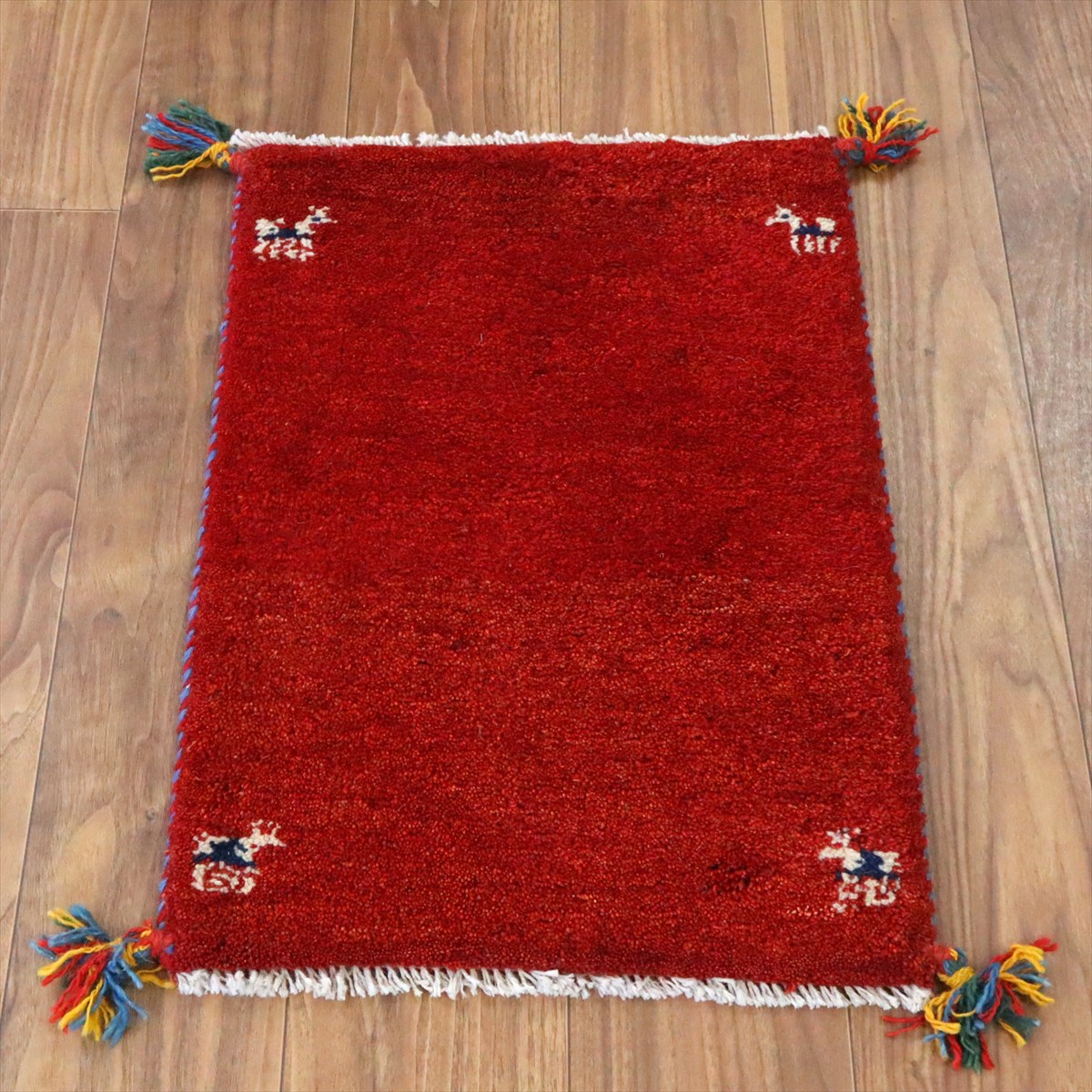 ギャッベ ミニギャベ イラン手織り 60×43cm レッド 四隅に動物