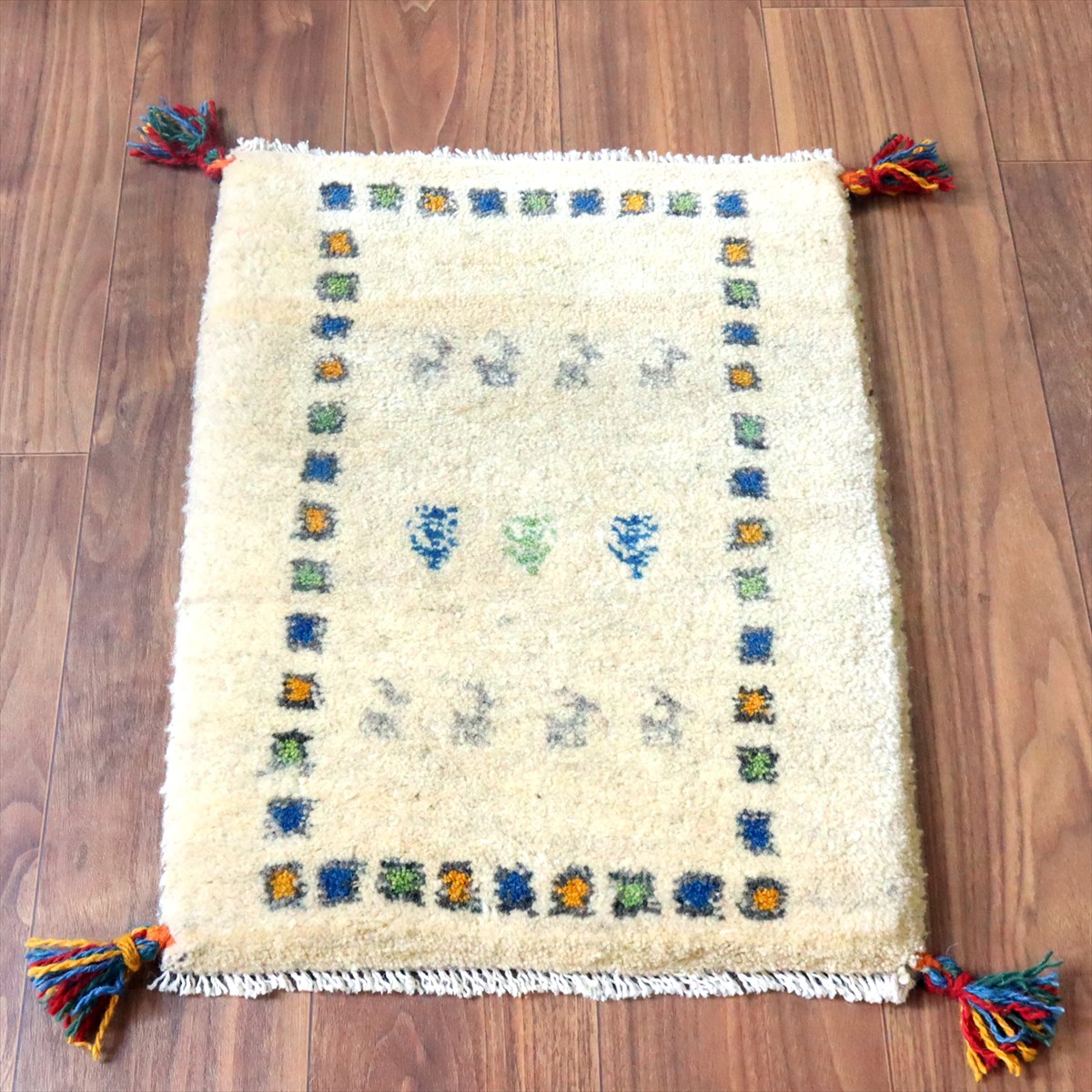 ギャッベ ミニギャベ イラン手織り 57×43cm ナチュラルアイボリー 動物と生命の樹