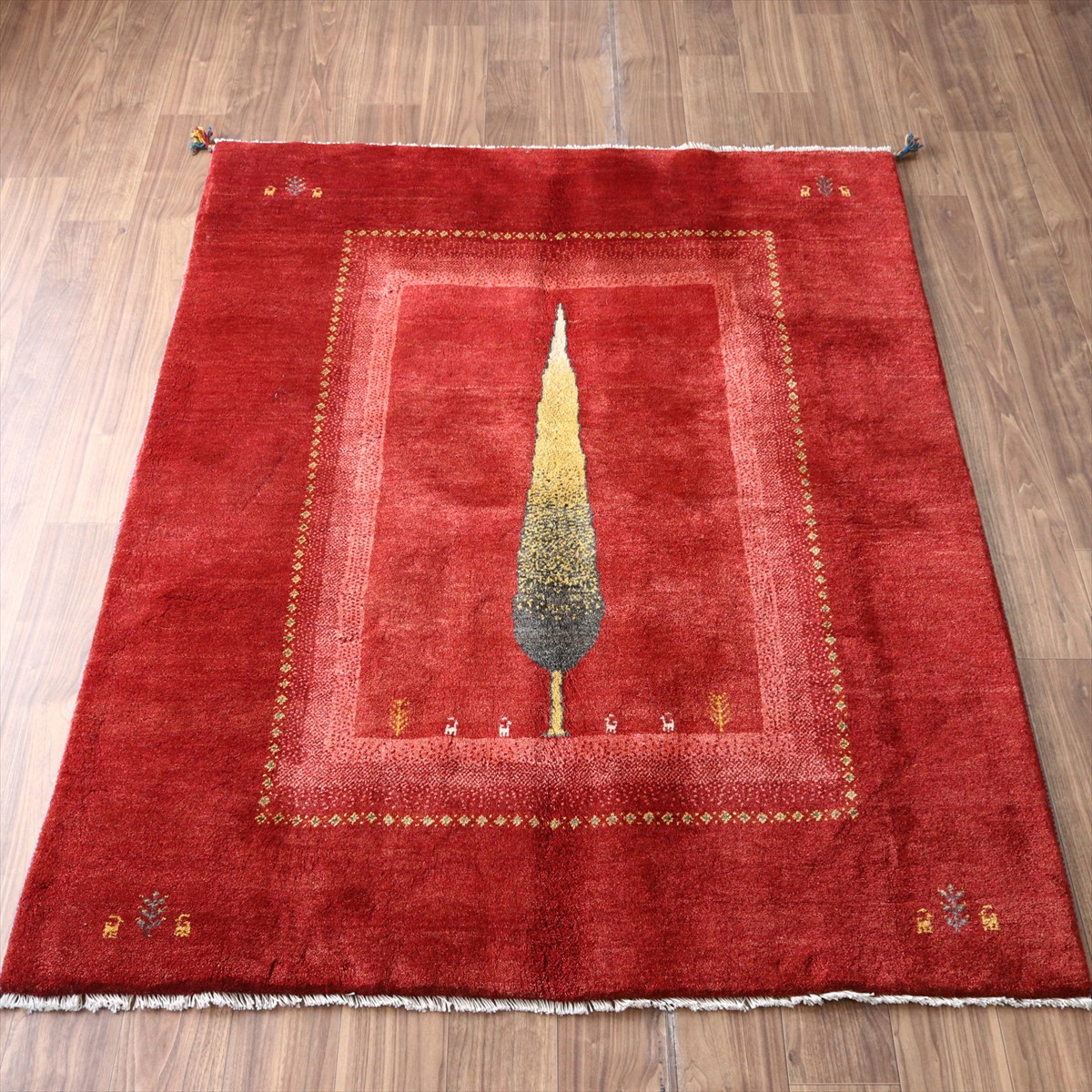 ギャッベ Gabbeh レッド 198×155cm イラン産 糸杉と動物と生命の樹