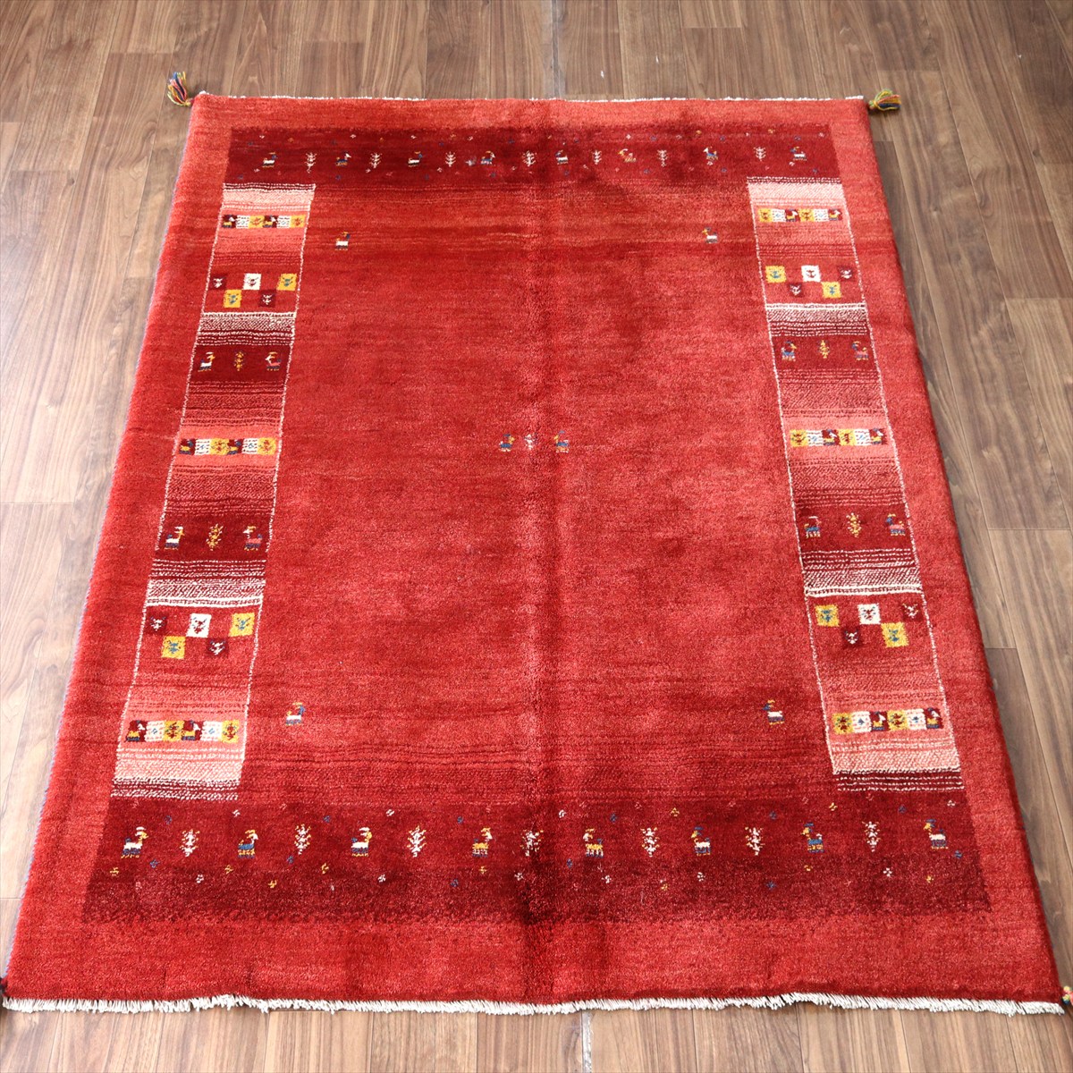 ギャッベ Gabbeh レッド 192×157cm イラン産 カラフルな動物と生命の樹