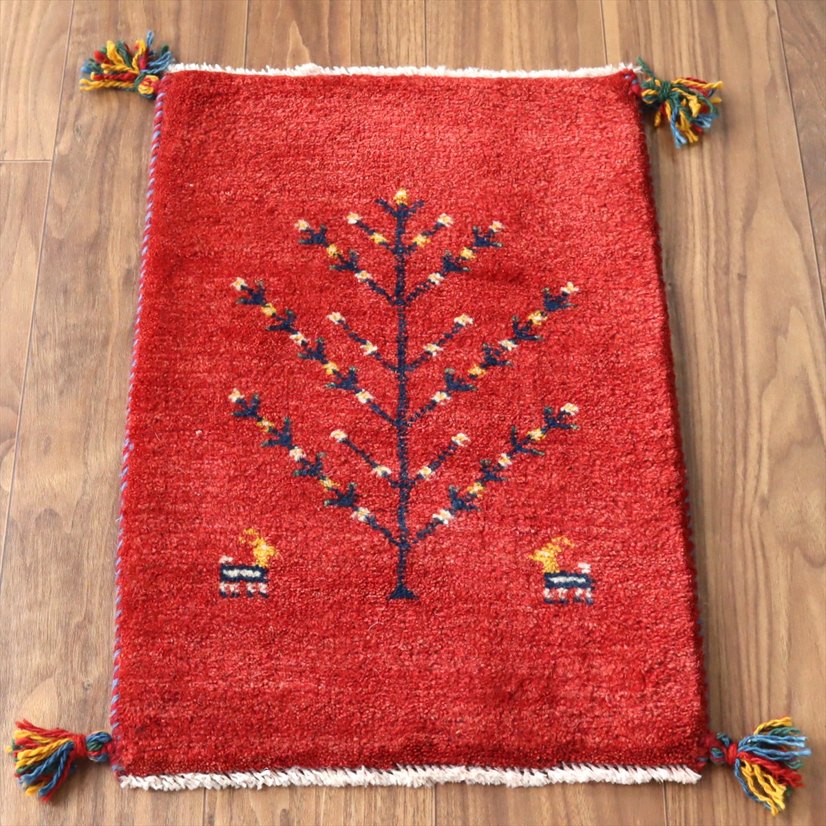 ギャッベ ミニギャベ イラン産 60×41cm レッド 生命の樹と動物