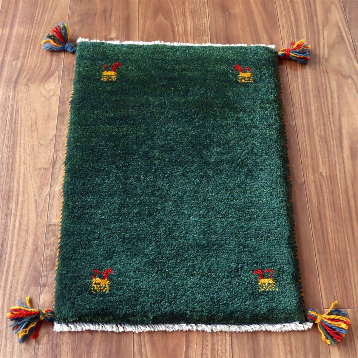 ギャッベ ミニギャベ イラン産 61×41cm グリーン 動物モチーフ