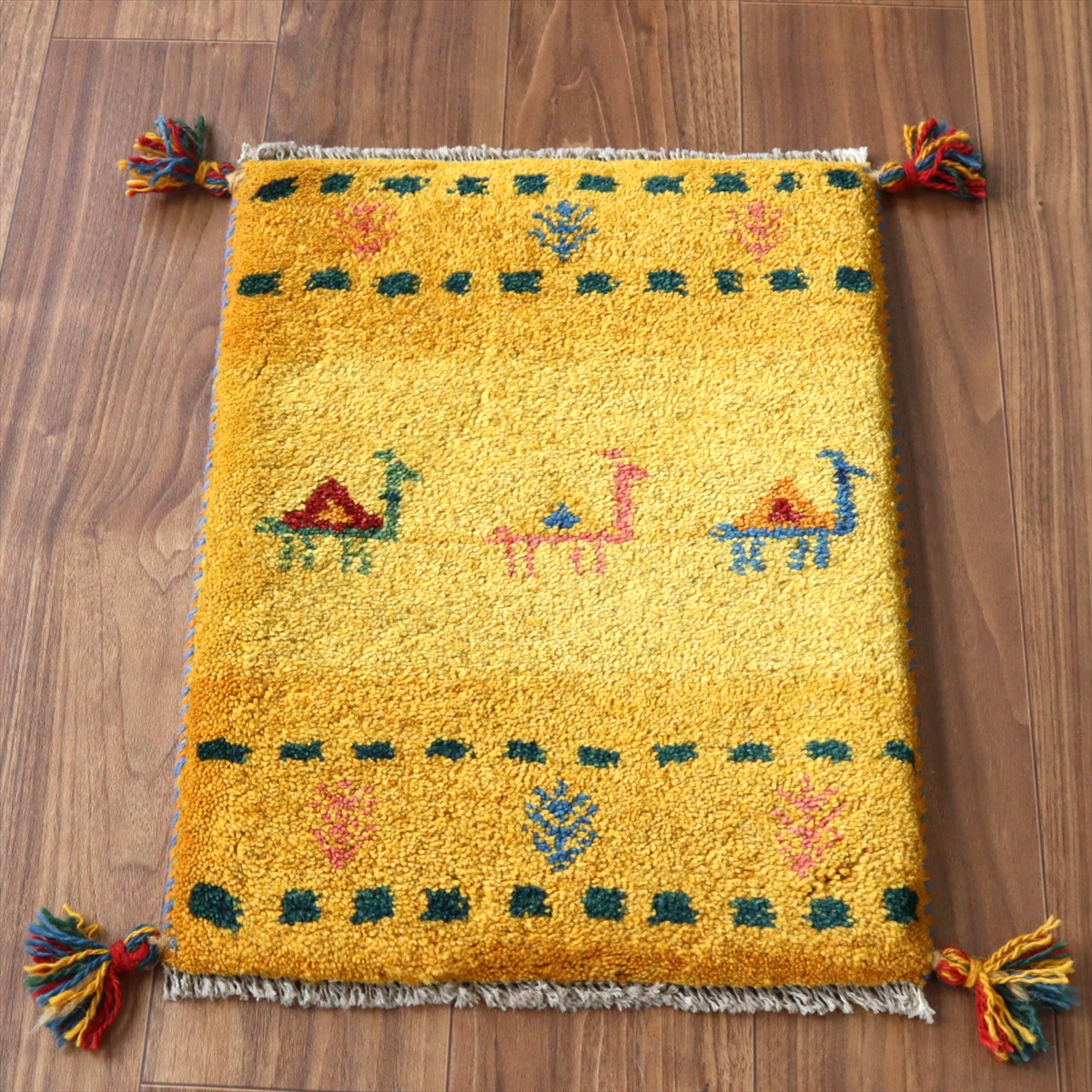 ギャッベ ミニギャベ イラン産 54×40cm イエローオレンジ ラクダと生命の樹