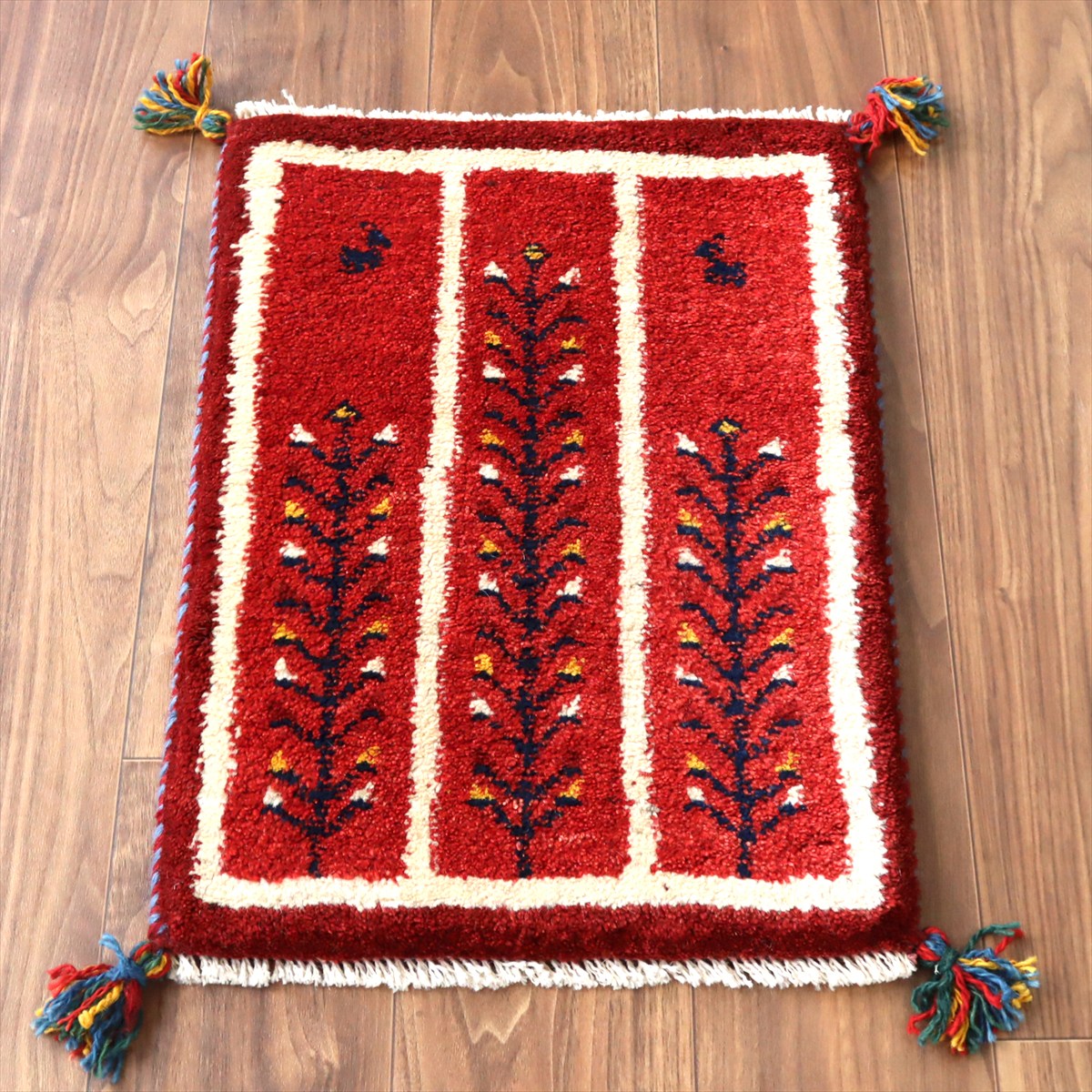 ギャッベ ミニギャベ イラン産 58×42cm レッド 連なる生命の樹と動物