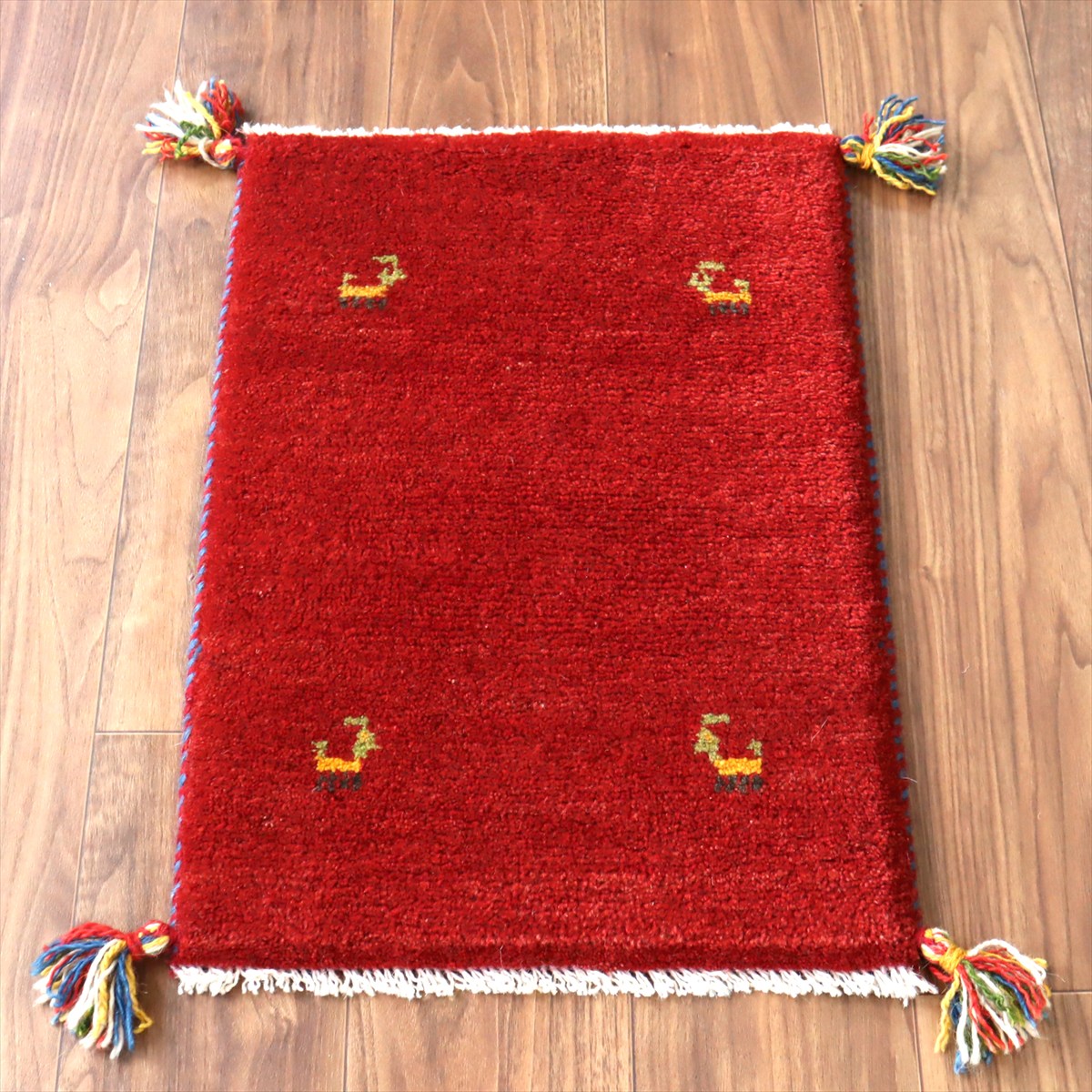 ギャッベ ミニギャベ イラン産 60×41cm レッド 四隅に動物モチーフ
