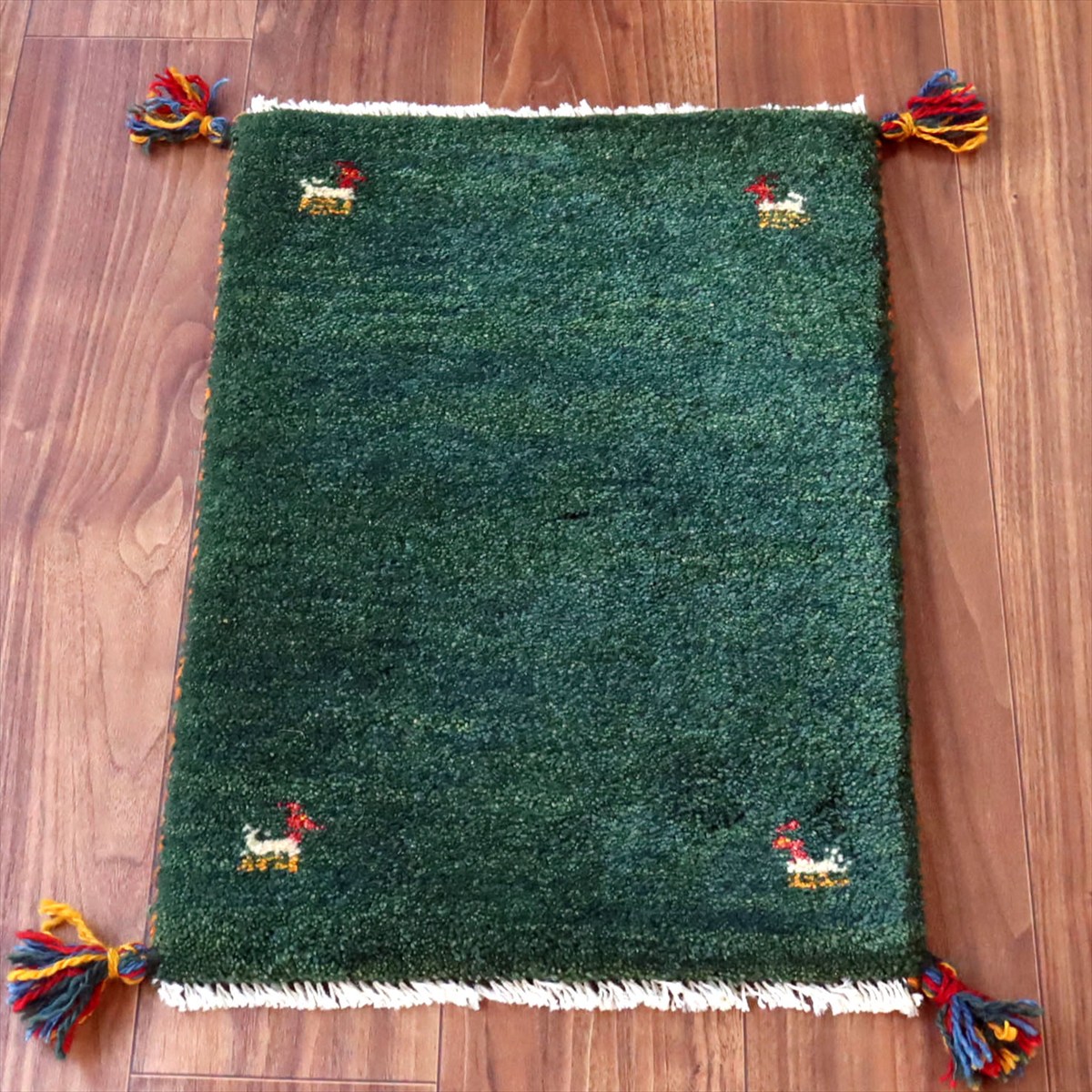 ギャッベ ミニギャベ イラン産 59×41cm グリーン 動物モチーフ