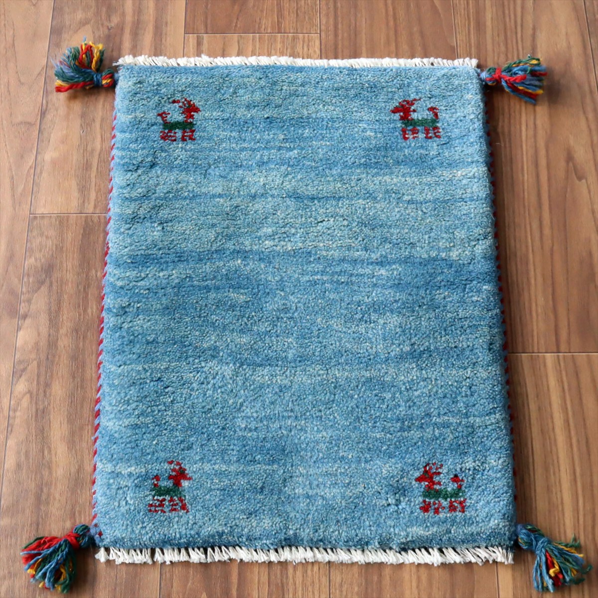 ギャッベ ミニギャベ イラン産 54×40cm ブルー 動物モチーフ