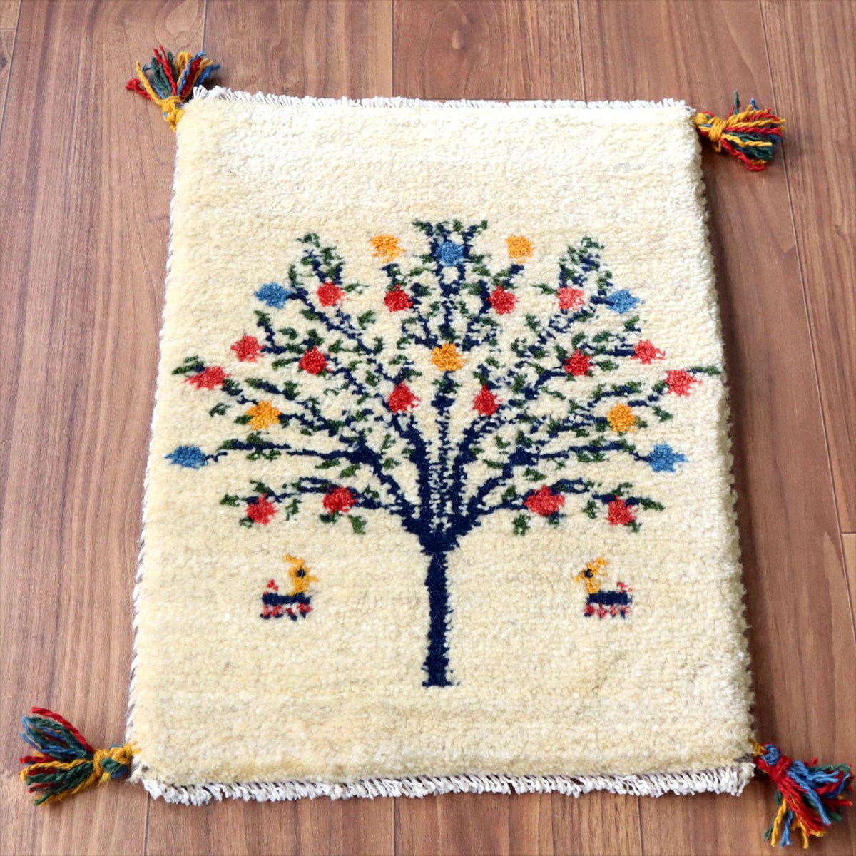 ギャッベ ミニギャベ イラン産 56×41cm ナチュラルアイボリー ザクロの樹と動物