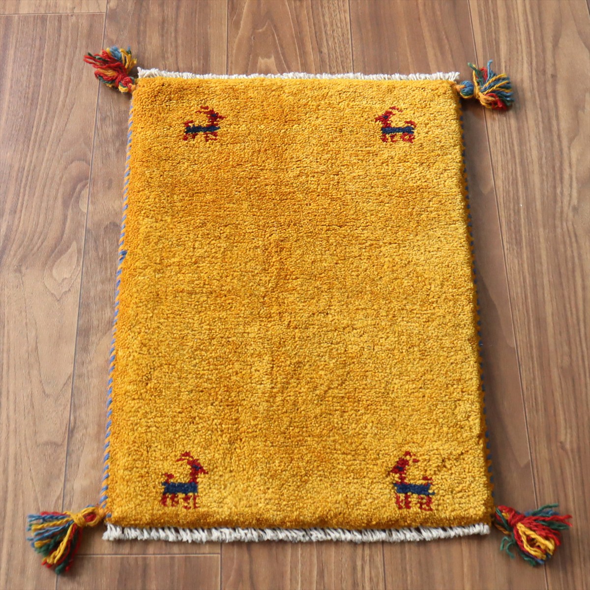 ギャッベ ミニギャベ イラン産 56×38cm イエローオレンジ 動物モチーフ