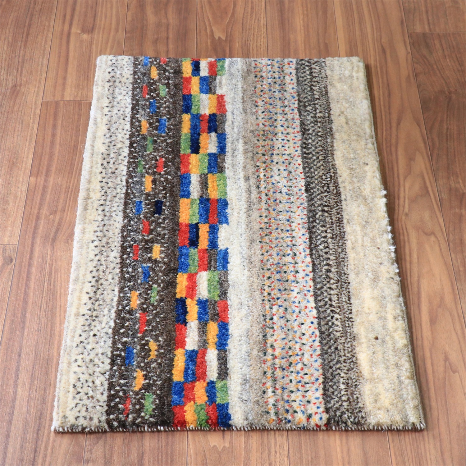 ギャッベ ノマド 横長玄関マット 90x56cm 幾何学タイル　グラデーション