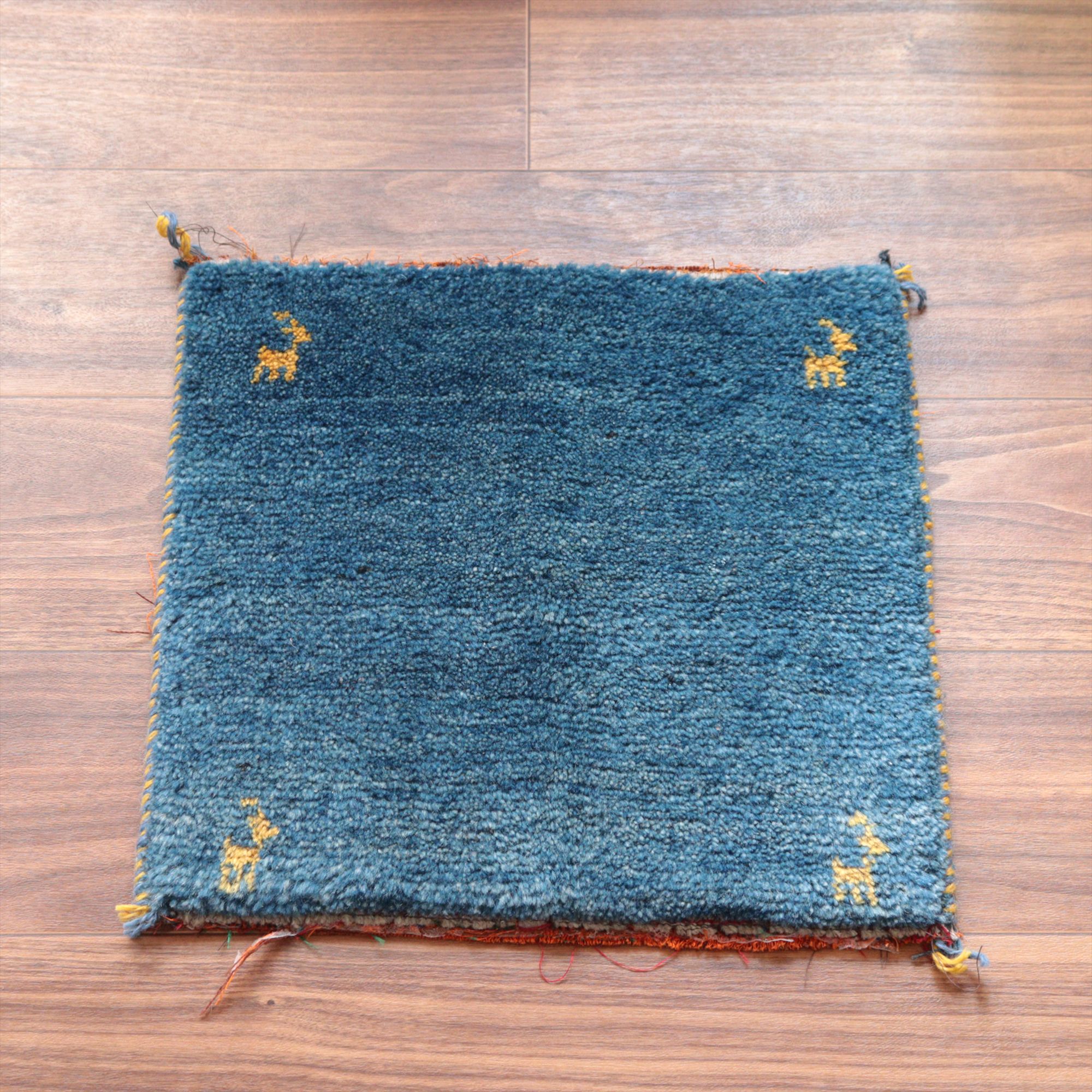 ギャッベ 座布団サイズ 37x39cm ブルー シンプルデザイン 【OUTLET】