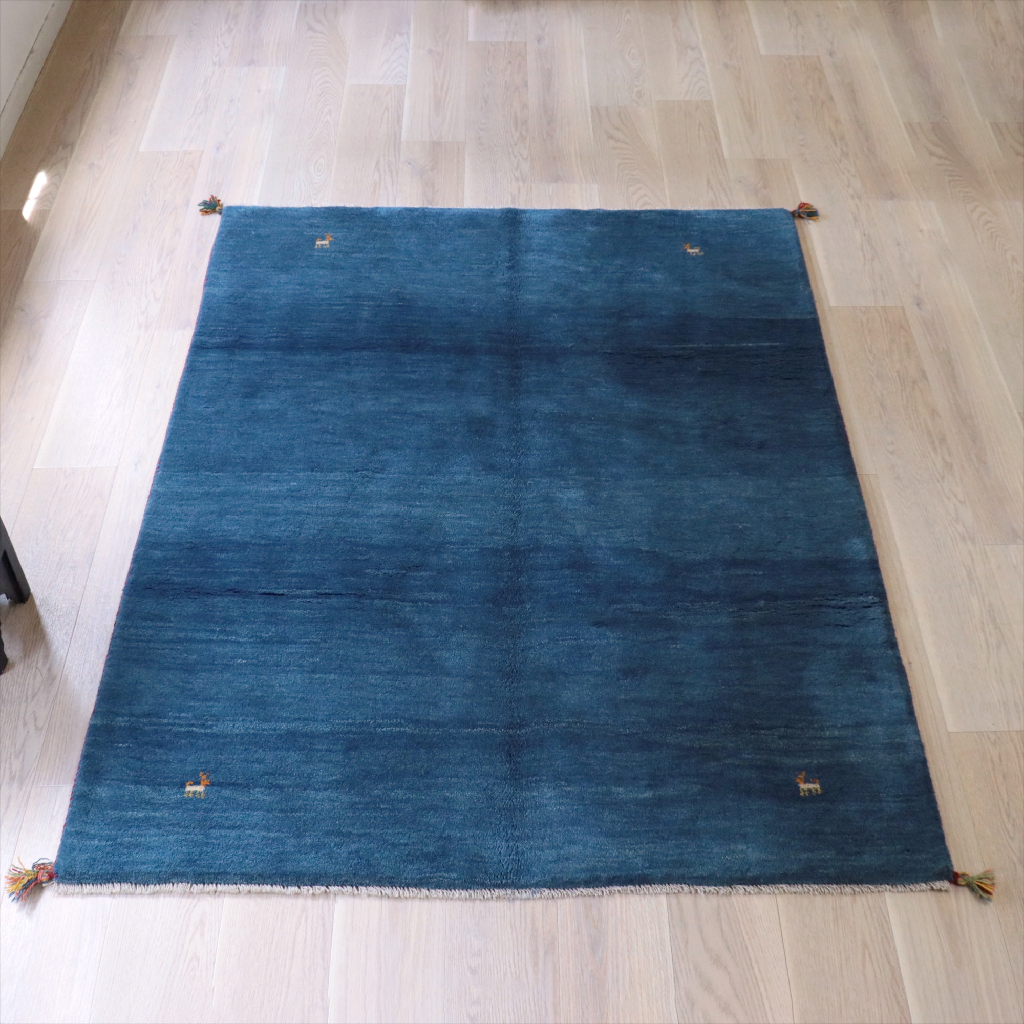 Gabbeh ギャッベ ブルー 無地 193x152cm イラン産 手織りギャッベ シンプル　グラデーション