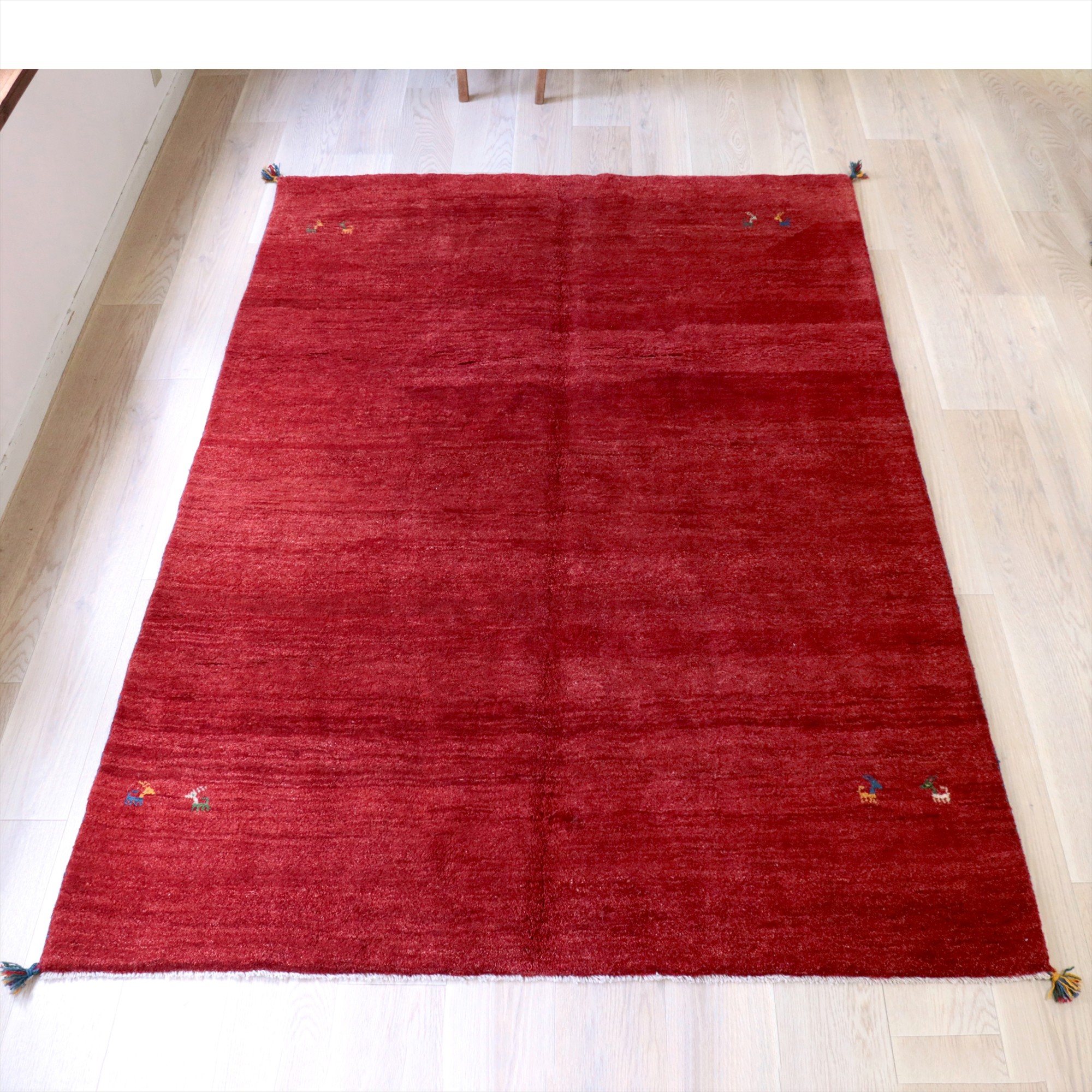 ギャッベ　イラン手織り　レッド 242x172cm 無地　シンプル　グラデーション