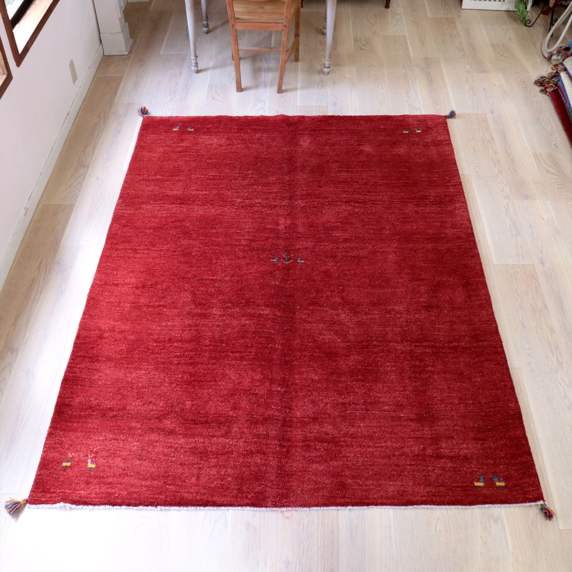 ギャッベ　イラン手織り　レッド 235x175cm 無地　シンプル　グラデーション