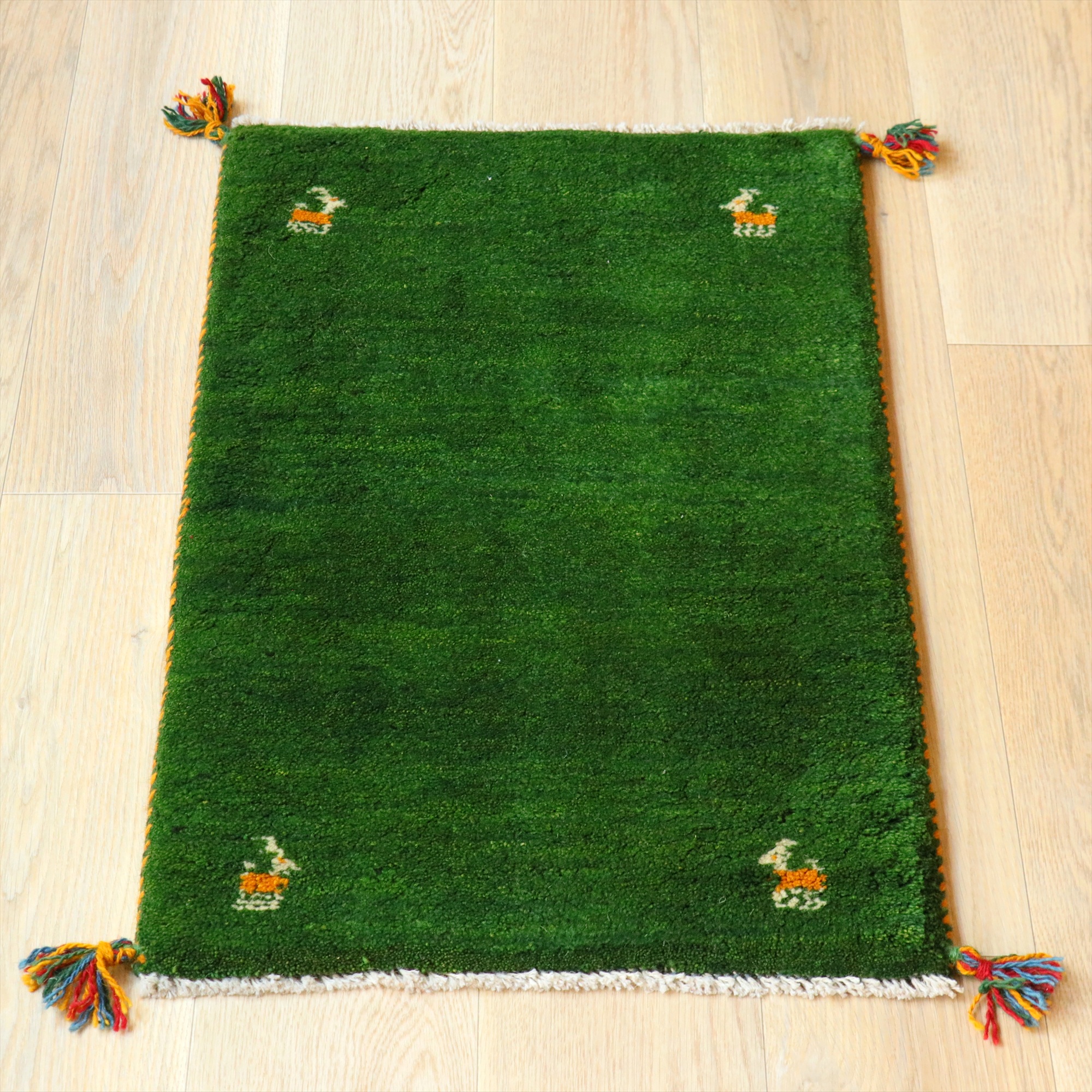 ギャベ イラン産手織り 87×55cm 玄関マット　グリーン
