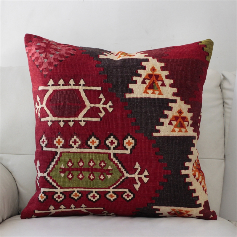オールドキリムクッションカバー60cm角サイズ・Turkish Old Kilim Cushion  トルコ手織りキリム２つのサンドゥク