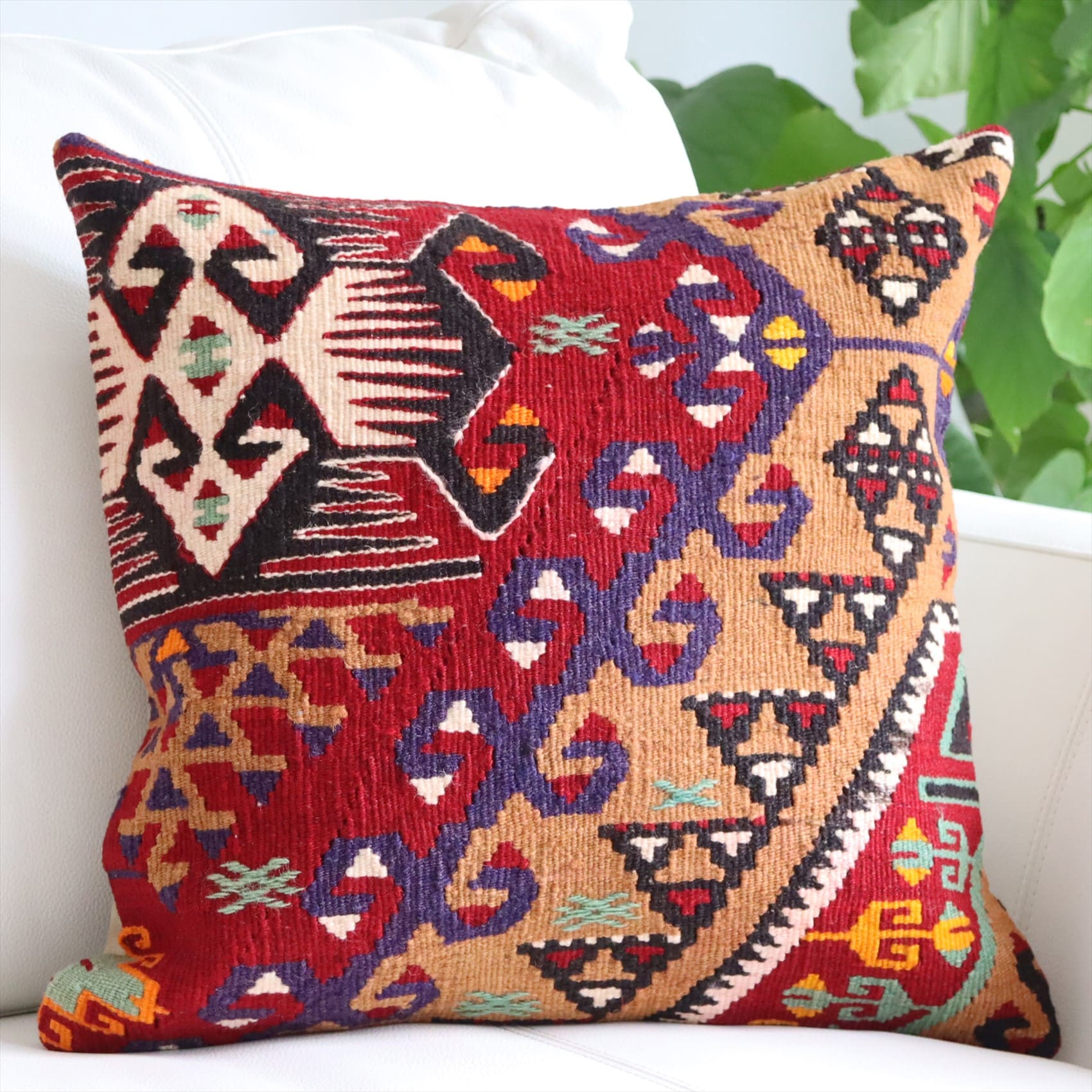 オールドキリム クッションカバー Turkish Kilim Cushion トルコのウール手織りキリム 40×41cm カイセリ チフカナット  エリベリンデ