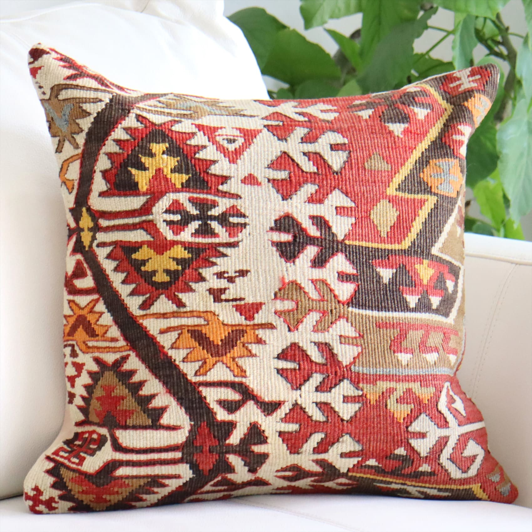 オールドキリム クッションカバー Turkish Kilim Cushion トルコのウール手織りキリム 40×41cm カイセリ チフカナット 流れる水のモチーフ