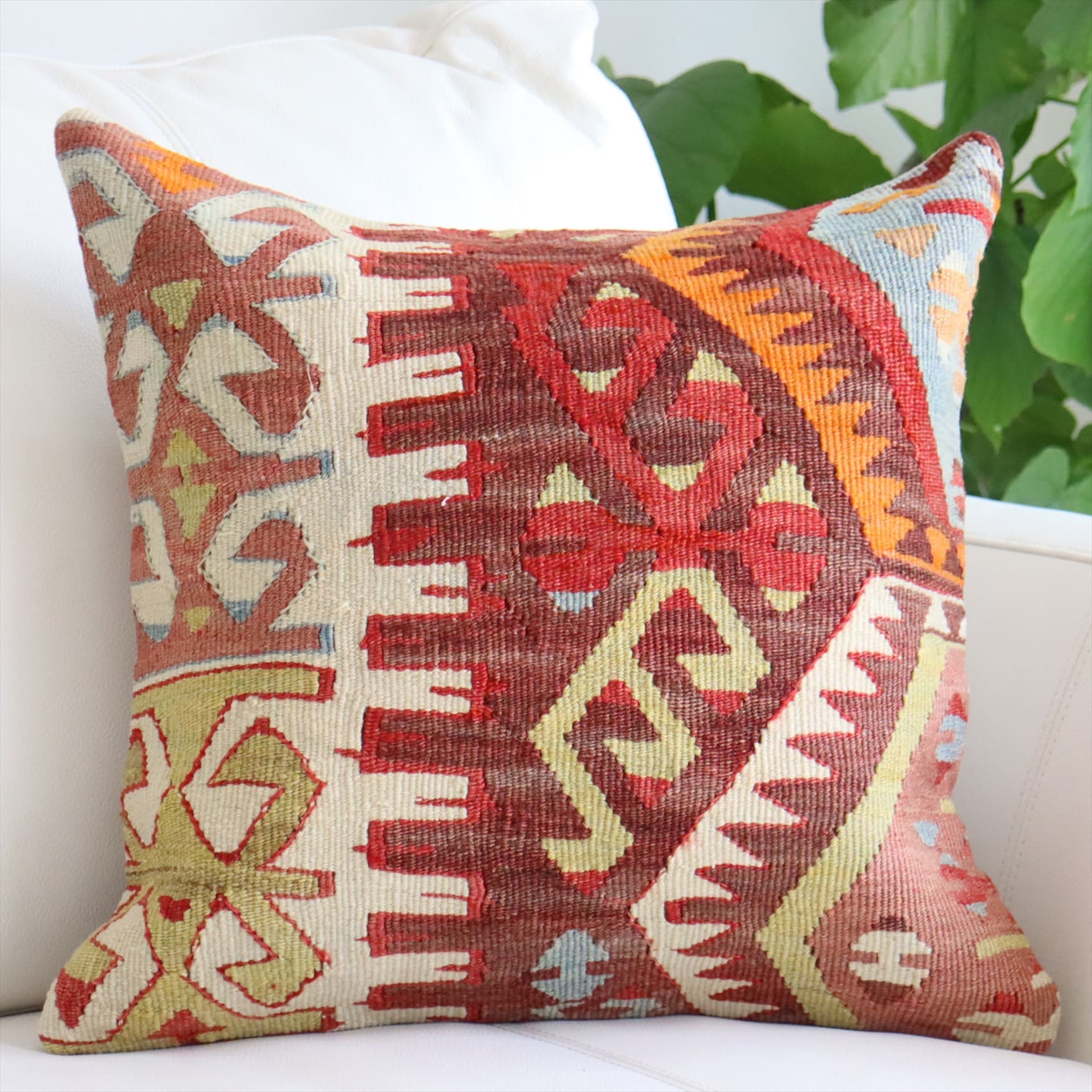 オールドキリム クッションカバー Turkish Kilim Cushion トルコのウール手織りキリム 40×41cm シワス チフカナット サンドゥク