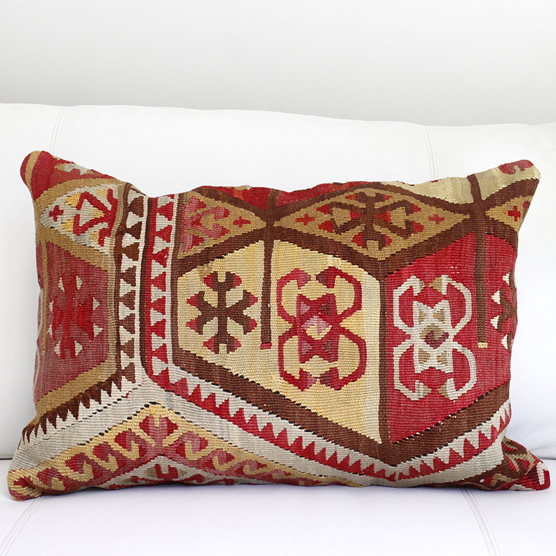 オールドキリムクッションカバー 長方形・枕型ビッグピロー Lumbar Pillow 59×39cm 六角形のサンドゥク