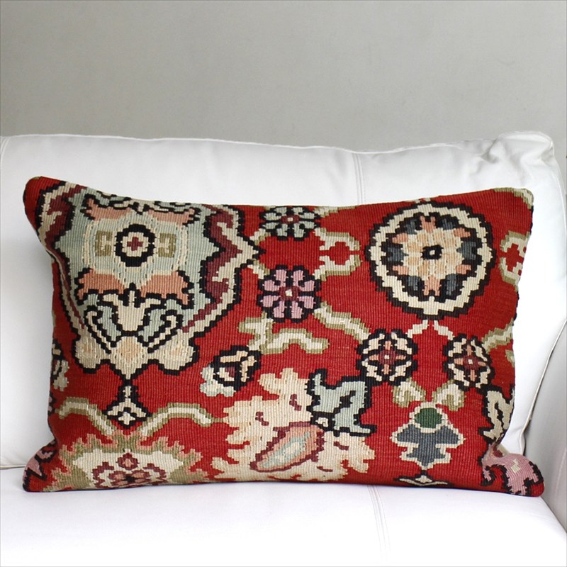 オールドキリムクッション 長方形ビッグピロー61×40cm ブルガリア Turkish Old Kilim Cushion