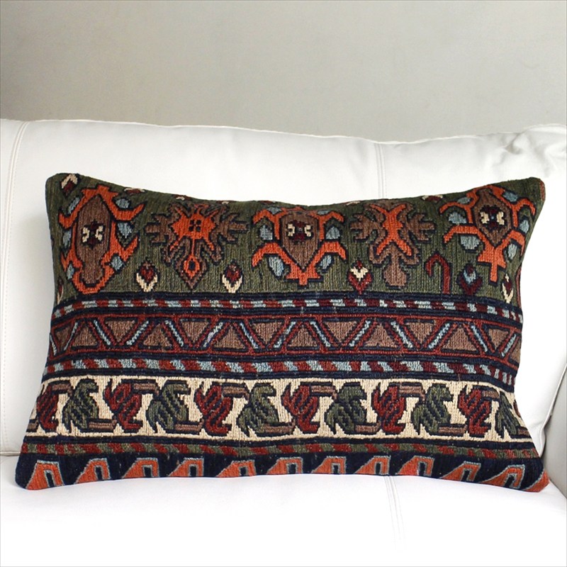 オールドキリムクッション 長方形ビッグピロー59×39cm コーカサス・スマック織り Turkish Old Kilim Cushion