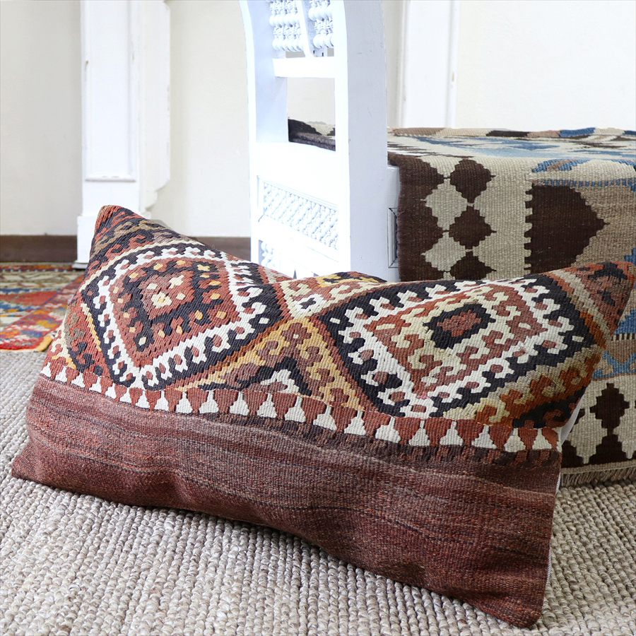 【15%OFF】オールドキリムクッションカバー 長方形 70×40cmサイズ74×40cm  Turkish Old Kilim Cushion/フェティエ(Fethiye)