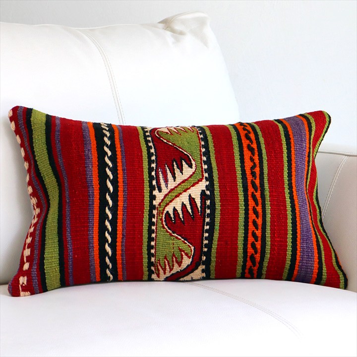 オールドキリムクッション・長方形 50×30cm 鳥のモチーフ Turkish Old Kilim Cushion