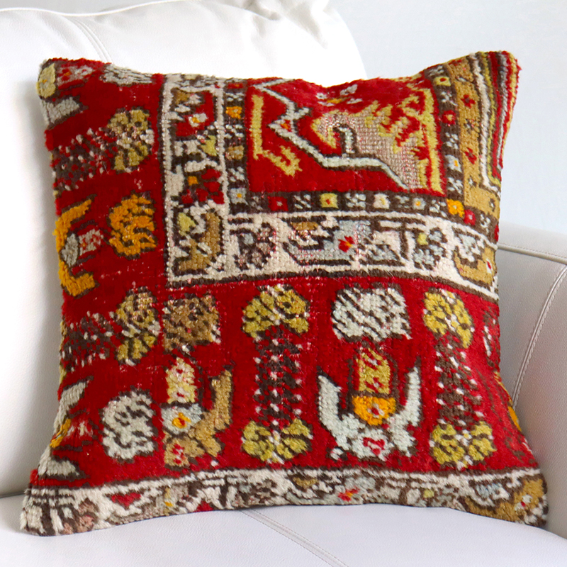 ヴィンテージラグ クッションカバー パイル織りラグ 40cmサイズ <br>トルコ絨毯