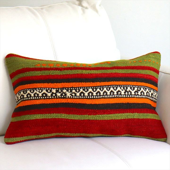 オールドキリムクッション・長方形 50×30cm シワス Turkish Old Kilim Lumbar Pillow
