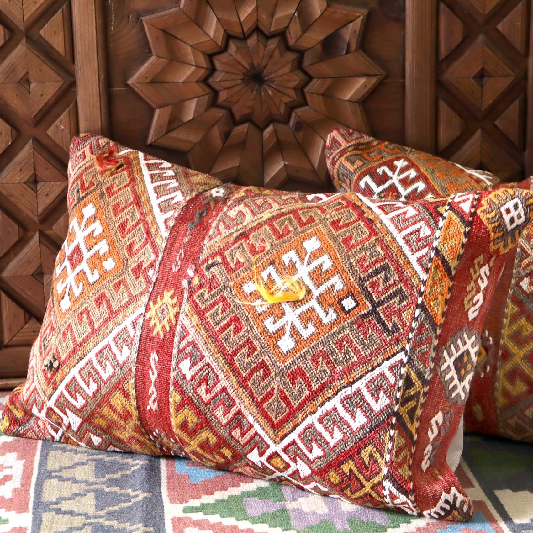 クッションカバー　オールドキリム　横長ピロー　60×40cm　アダナ　ジジム ビッグピロー Turkish Old Kilim　Lumbar Pillow
