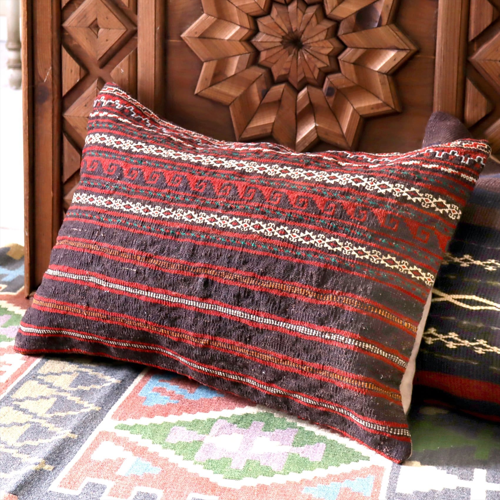 クッションカバー　オールドキリム　横長ピロー　60×39cm　アフシャール ビッグピロー Turkish Old Kilim　Lumbar Pillow