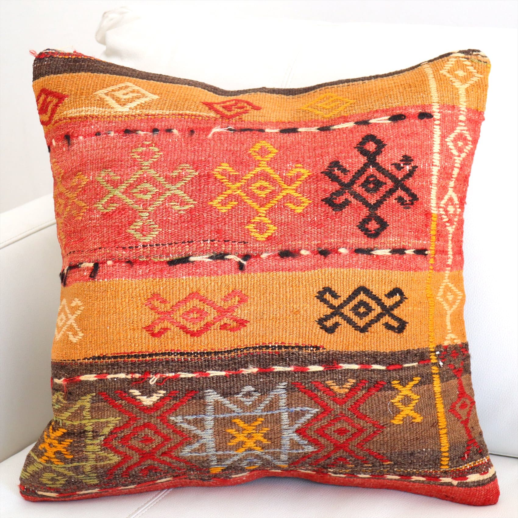 クッションカバー 45×45cm キリム ウール Turkish Kilim Cushion ムート レッド ジジム
