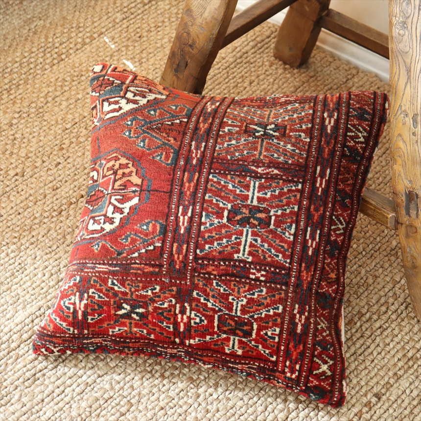クッションカバー ヴィンテージ パイル織り 絨毯 40cmサイズ トルクメン ヤムート レッド