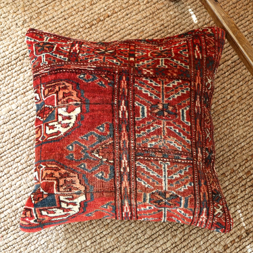 クッションカバー ヴィンテージ パイル織り 絨毯 40cmサイズ トルクメン ヤムート レッド