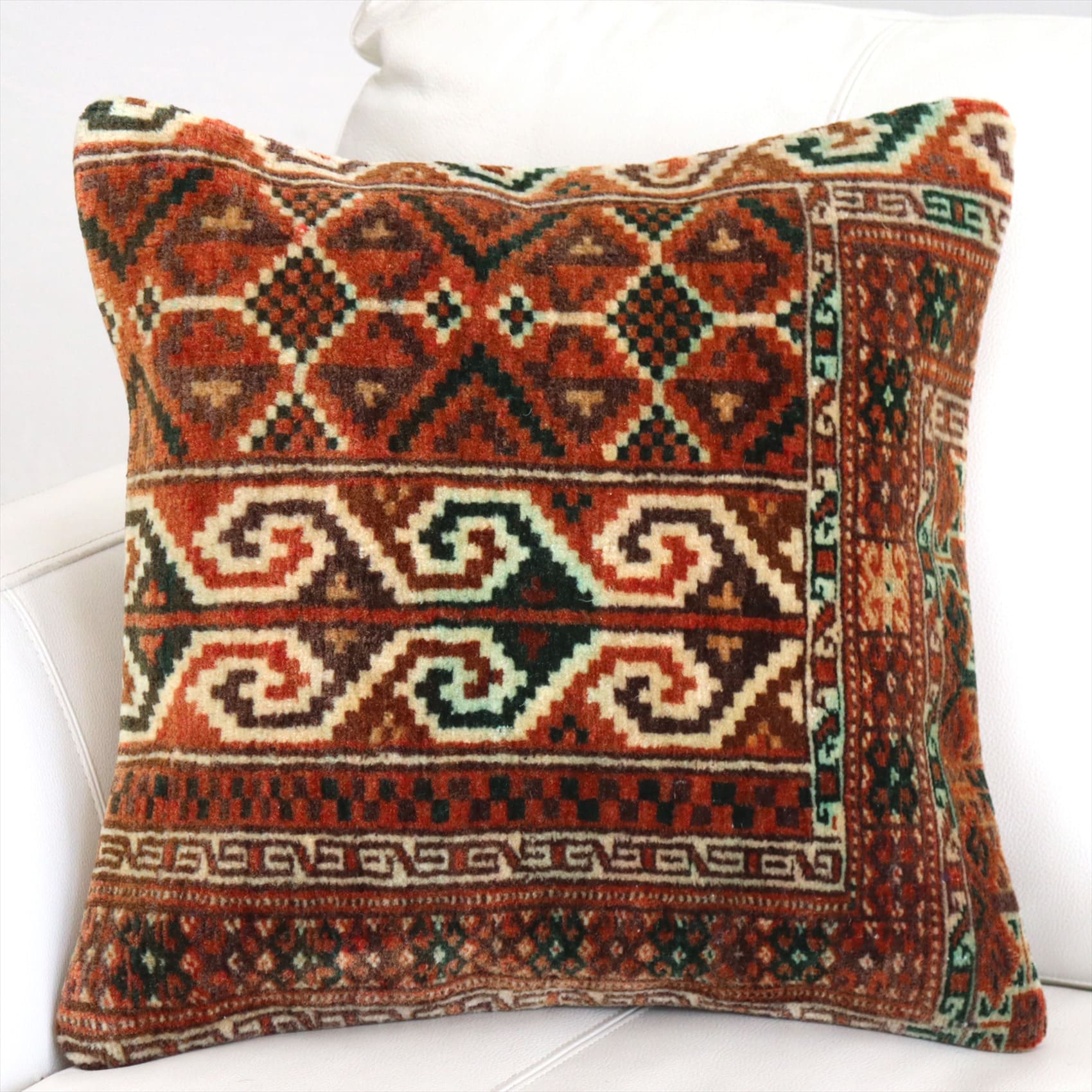 クッションカバー ヴィンテージ パイル織り 絨毯 40cmサイズ アフシャール ブラウン