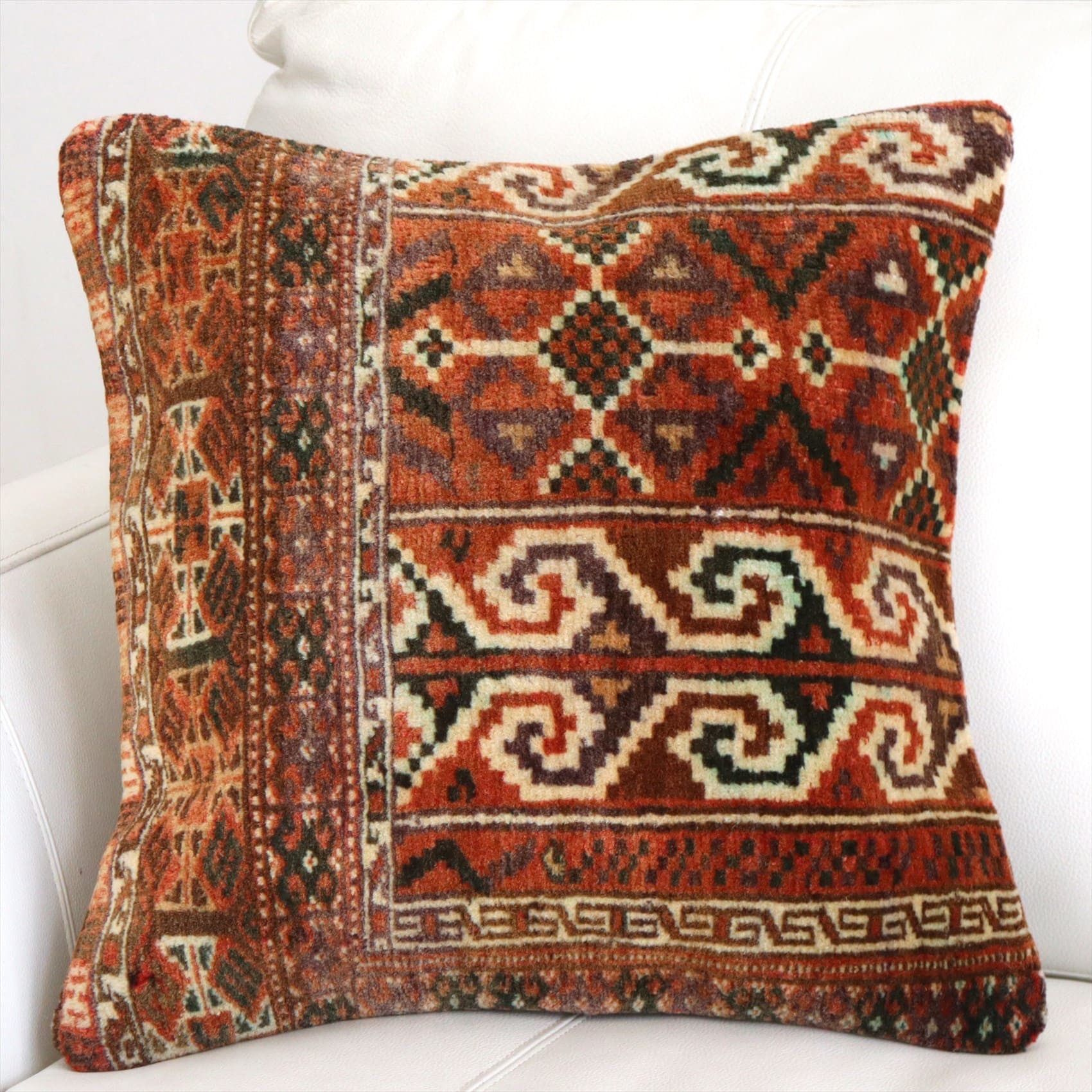 クッションカバー ヴィンテージ パイル織り 絨毯 40cmサイズ アフシャール ブラウン