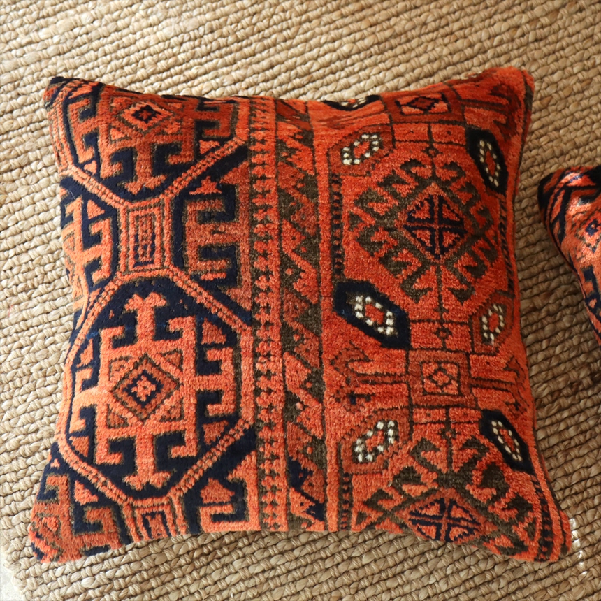 クッションカバー ヴィンテージ パイル織り 絨毯 40cmサイズ バルケスィル オレンジ レッド