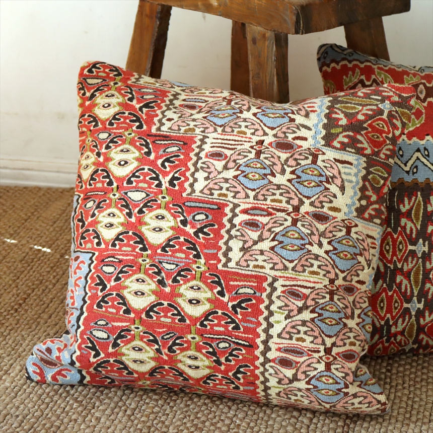 クッションカバー 50cmサイズ キリム ウール Turkish Kilim Cushion セネ 細かなモチーフ
