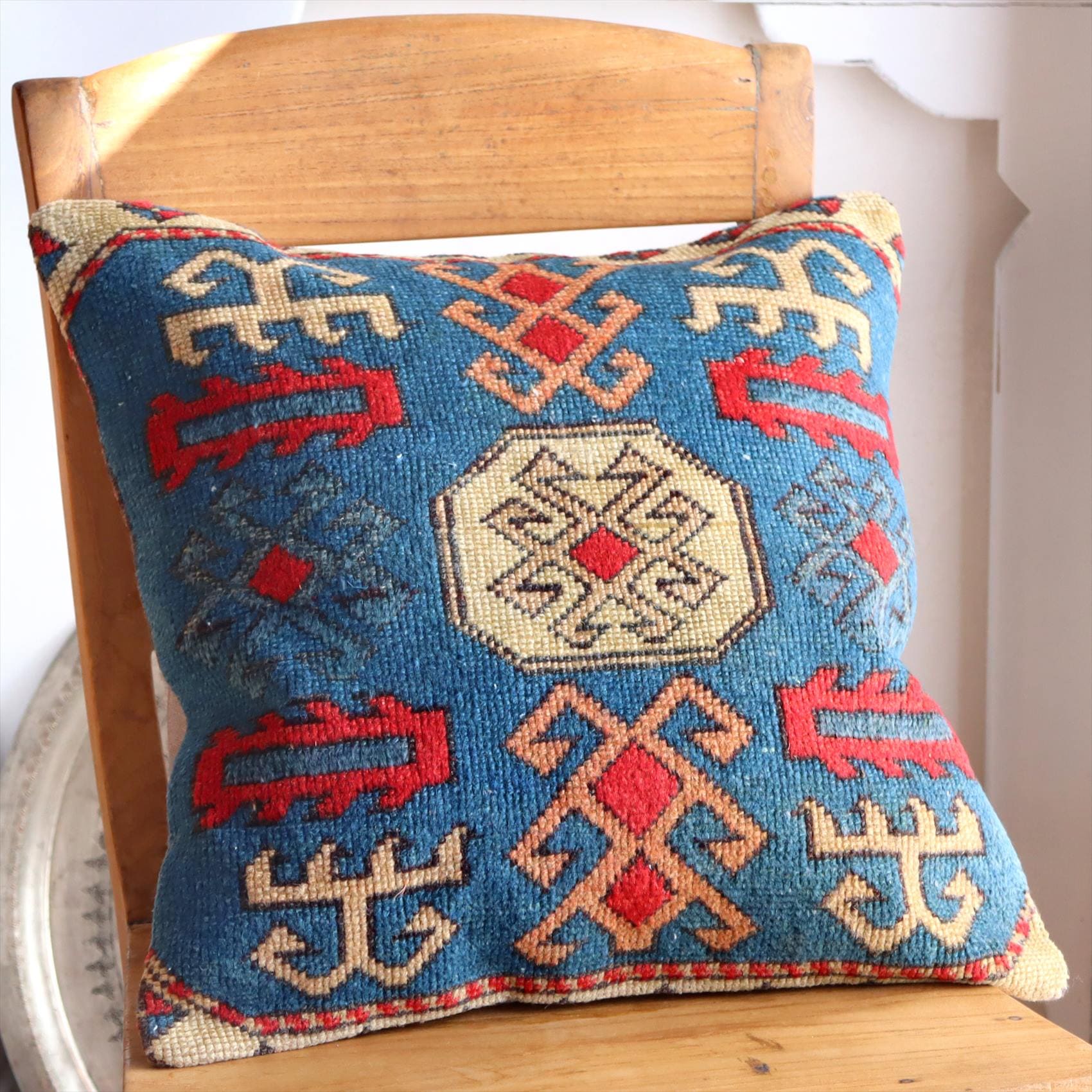 クッションカバー ヴィンテージ パイル織り 絨毯 45cmサイズ コンヤ ブルー